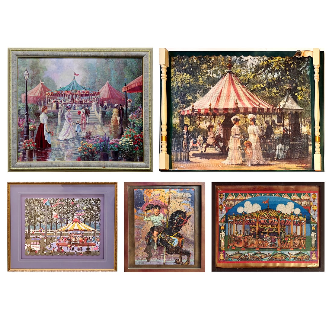 Lot of 4 Framed Carousel Theme Puzzles and Framed Art Print (1 of 6)