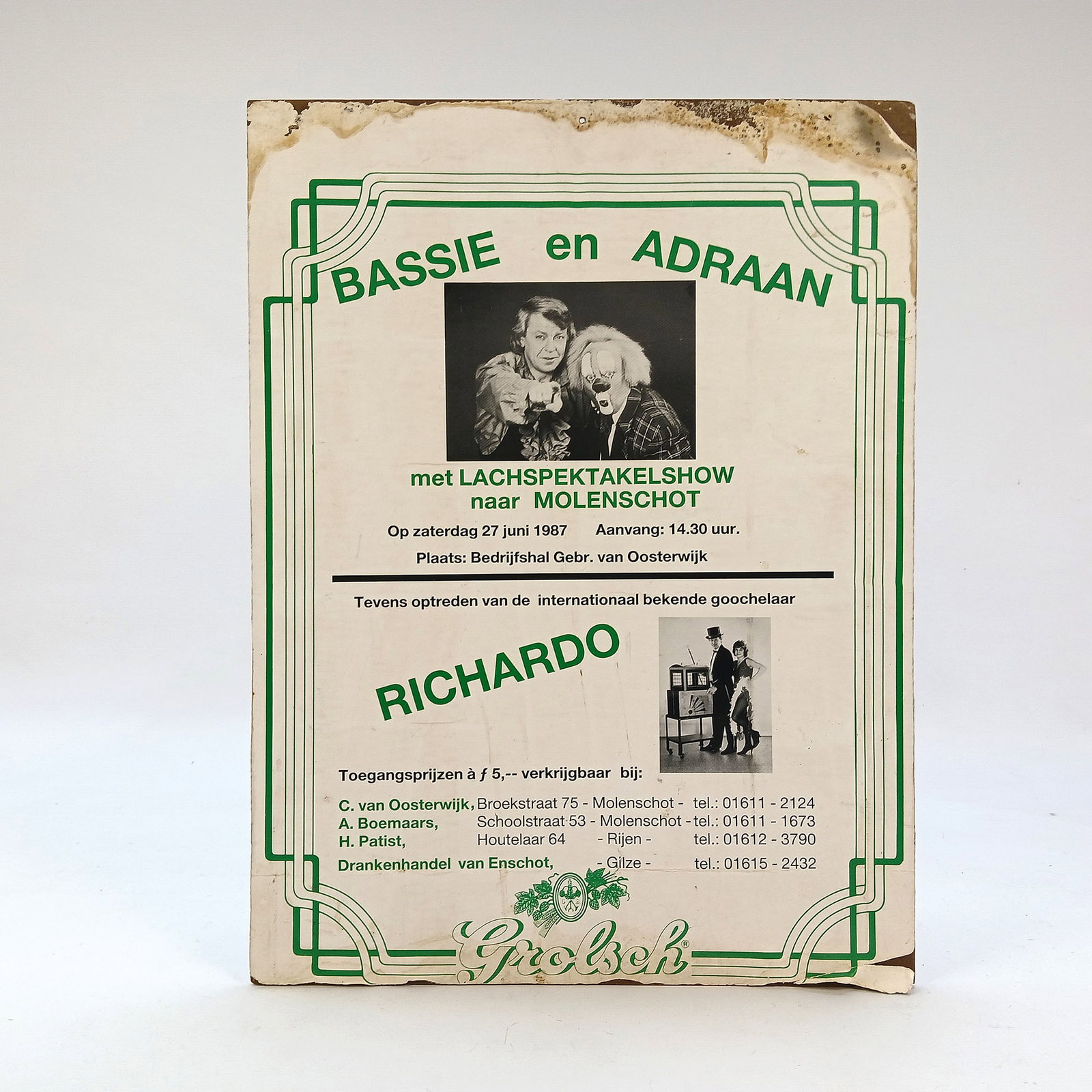 Vintage Dutch Grolsch Brewery Bassie en Adriaan & Richardo Comedy & Magic Show Poster (1987) (1 of 2)