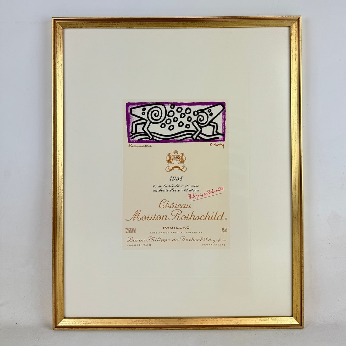 Framed Poster of 1988 Chateau Mouton Rothschild Vine Label featuring Keith Harring Artwork (1 of 2)