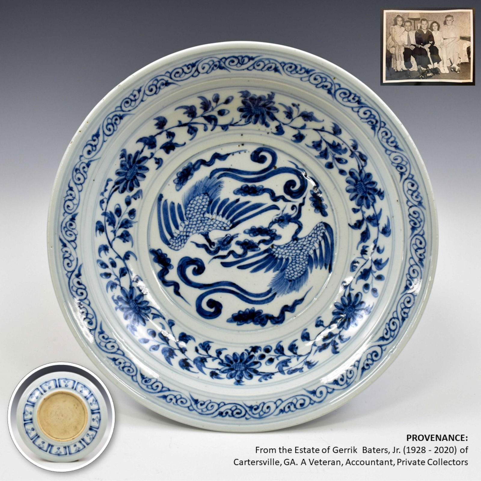 YUAN BLUE AND WHITE PHOENIX PLATE (1 of 9)