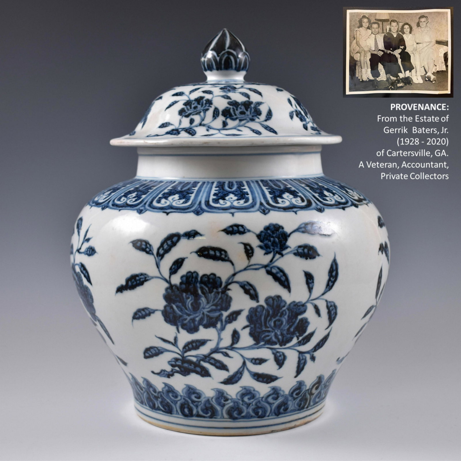 MING BLUE & WHITE FLORAL LIDDED JAR (1 of 10)