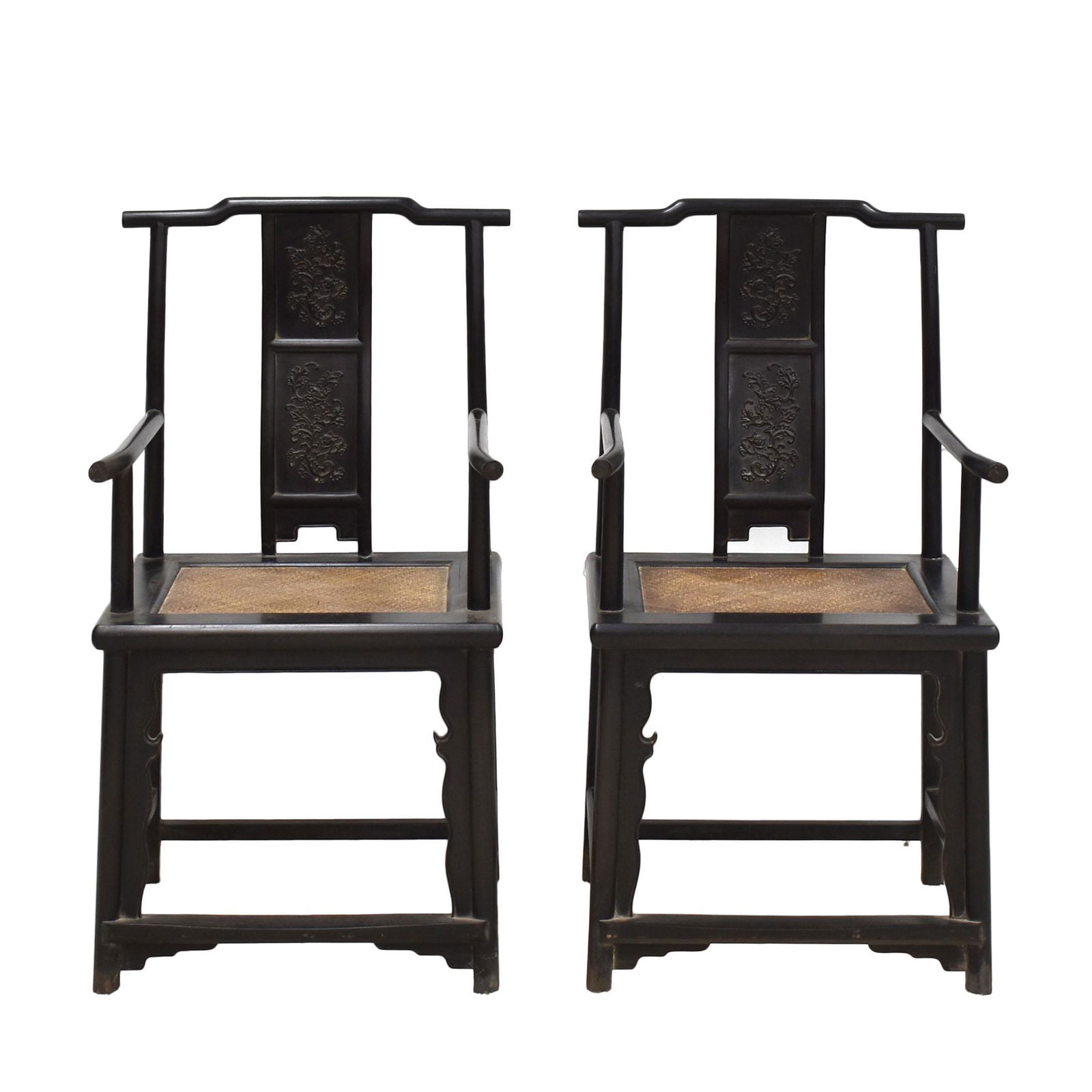 ANTIQUE ZITAN WICKER MAT OFICCER HAT ARM CHAIRS (1 of 9)