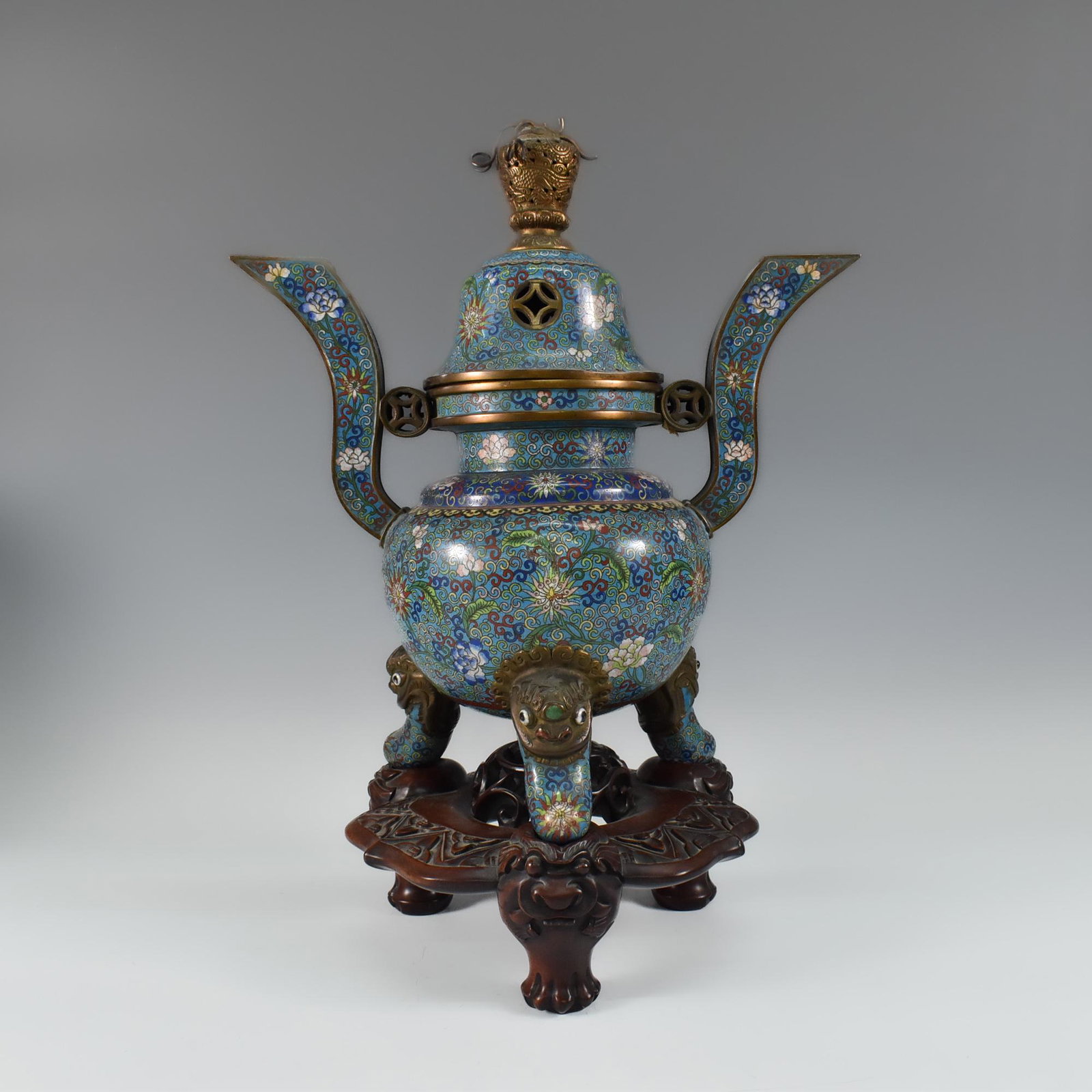 CHINESE QING CLOISONNE LIDDED BURNER WITH STAND (1 of 14)