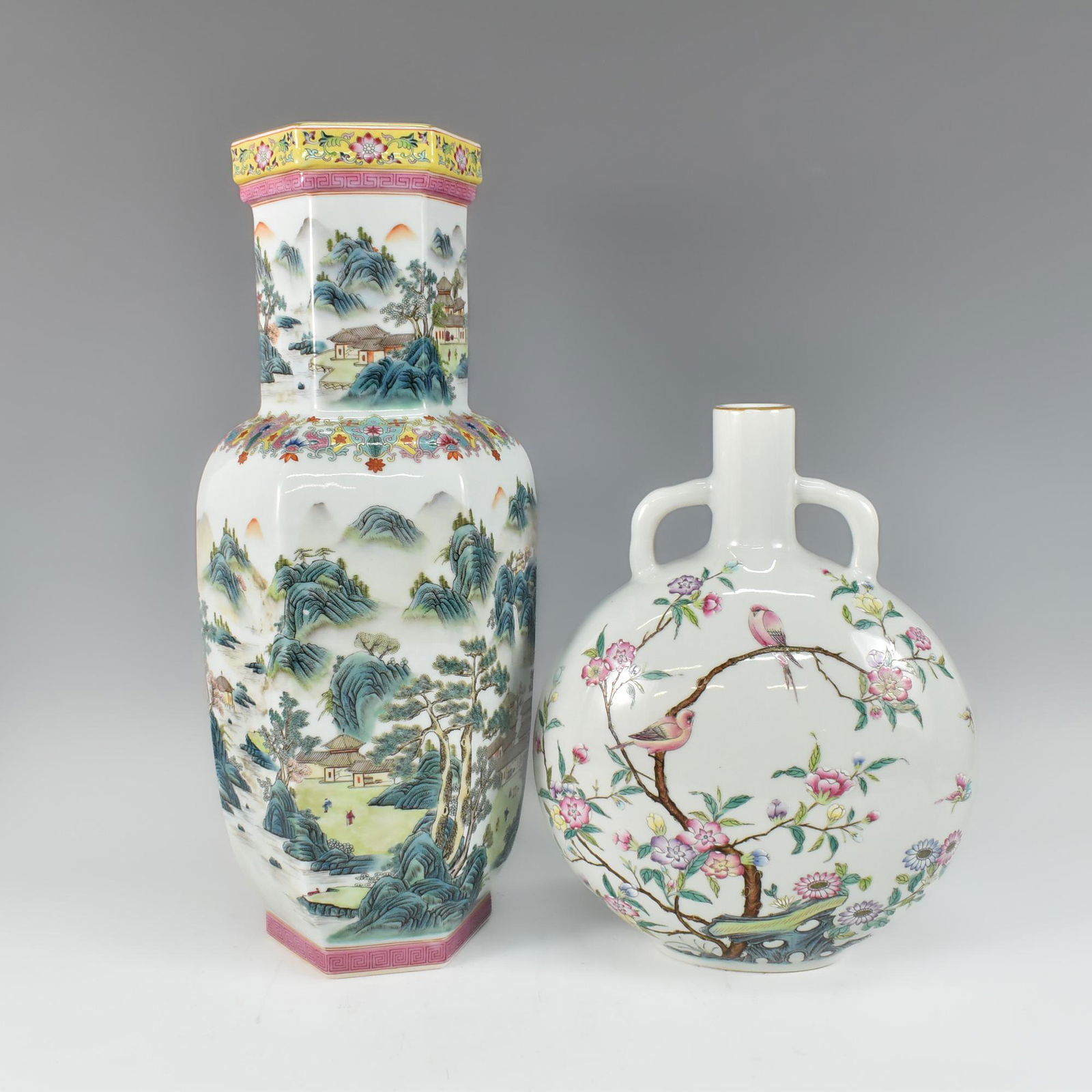 CHINESE FAMILLE ROSE HEXAGONAL VASE & BAOYUE VASE (1 of 17)