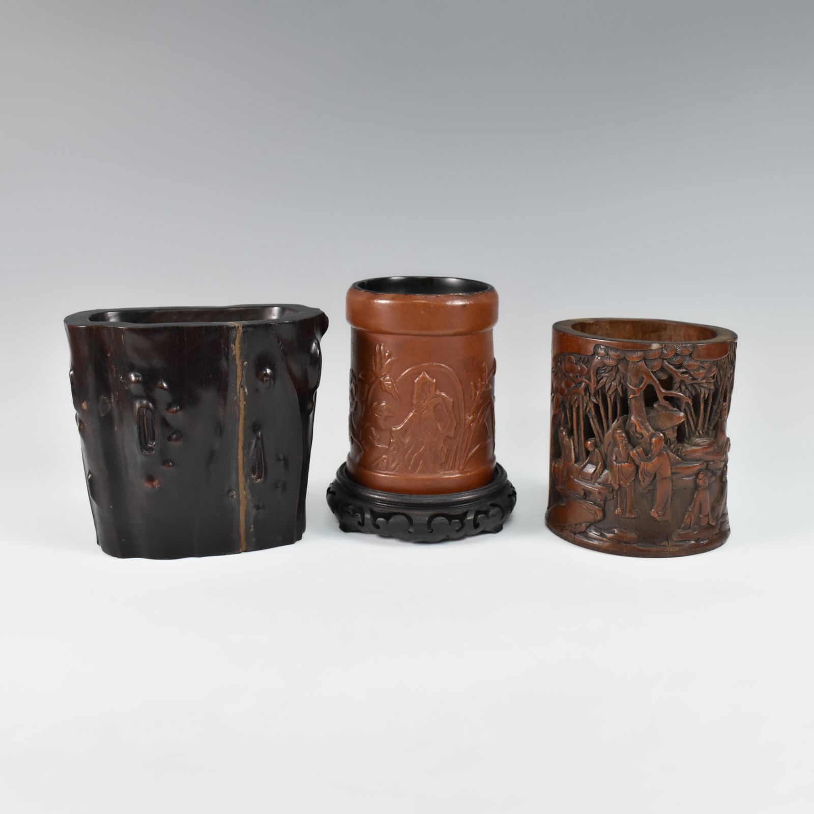 CHINESE BAMBOO BURSH POT WITH STAND, GOURD BRUSH POT, ZITAN BRUSH POT (1 of 12)