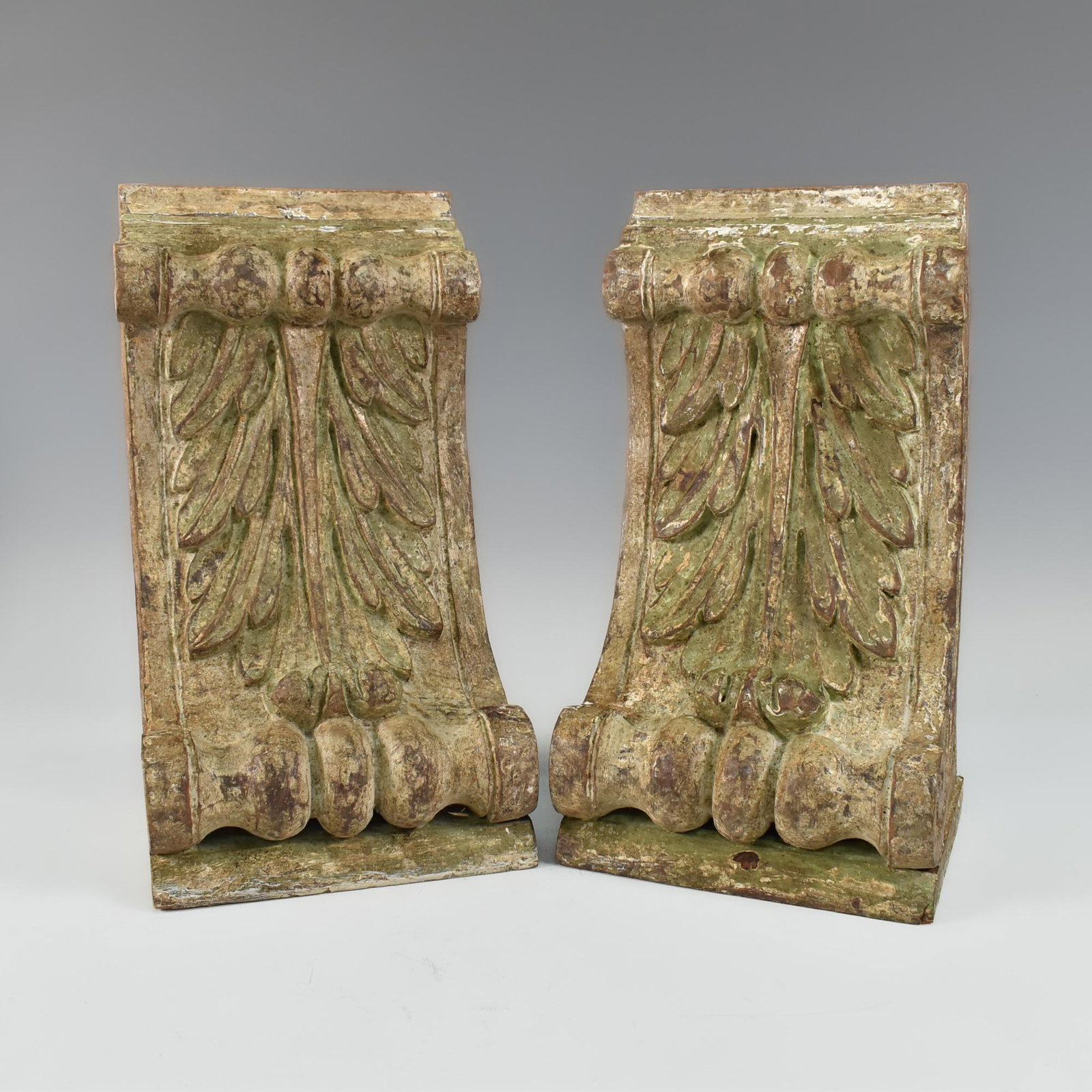 PAIR ITALIAN DECORATED WALL BRACKETS: Dimensions: H 13 1/4" W 7". Pair Italian Decorated Wall Brackets