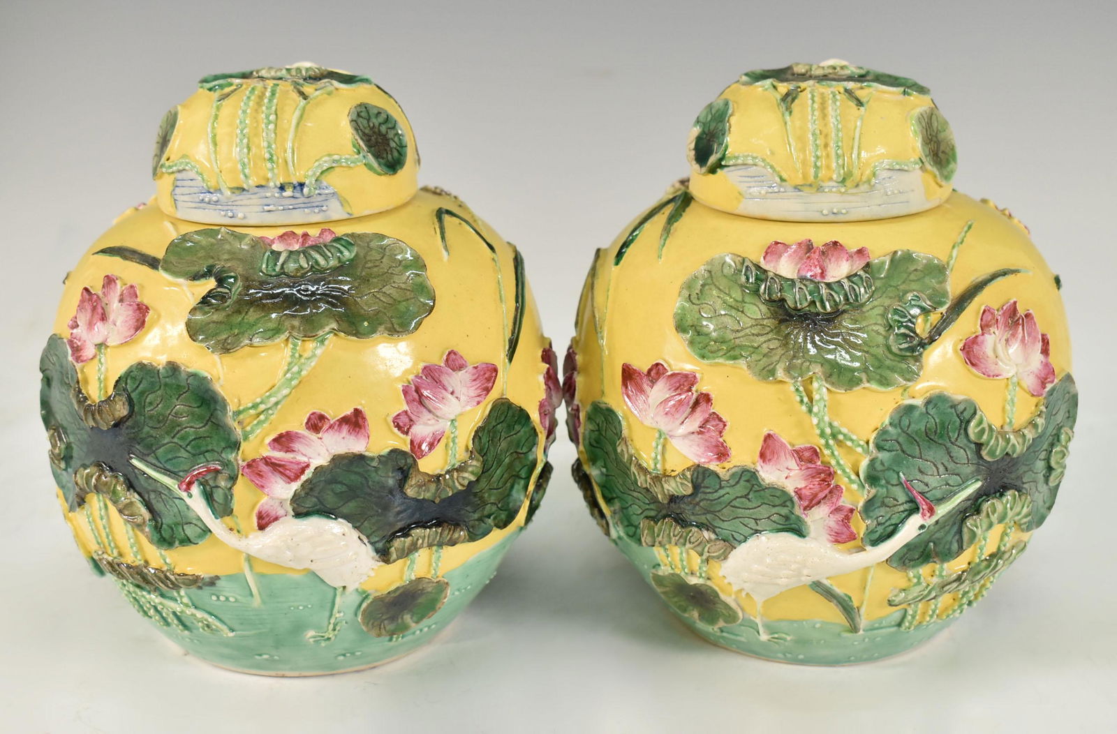 PAIR OF CHINESE YELLOW GLAZED PORCELAIN JARS (1 of 10)