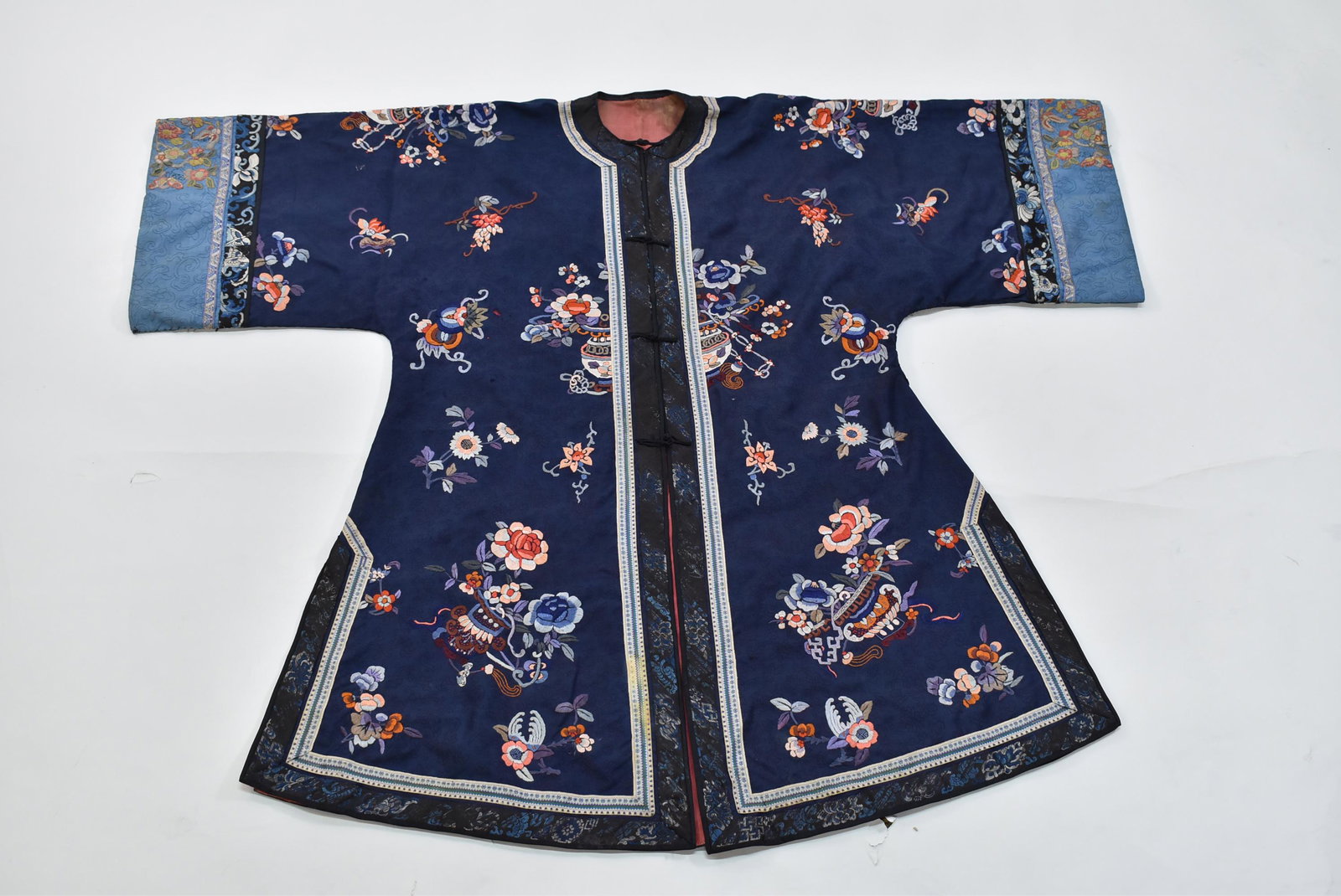 QING CHINESE PEONY SILK EMBROIDERY TOP: Qing Chinese Peony Silk Embroidery Top. L 49"