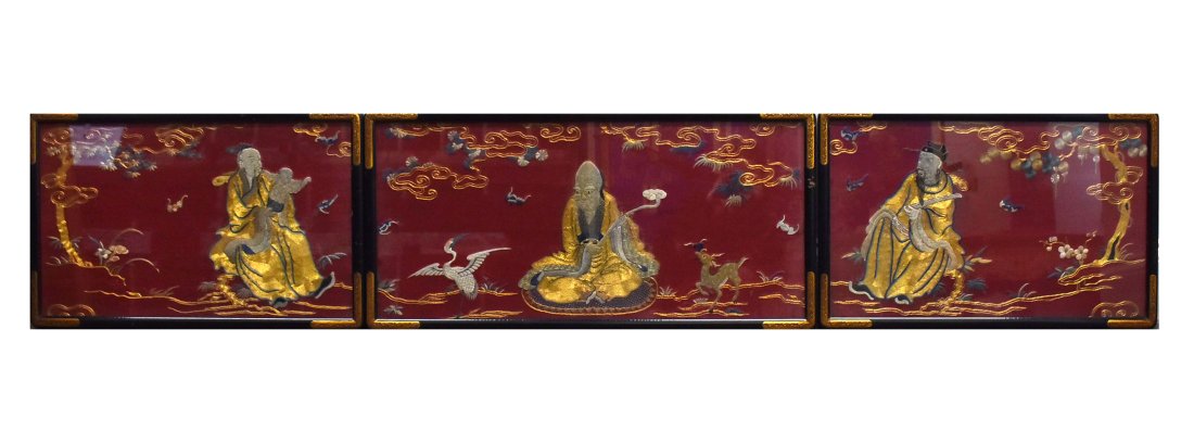 THREE CHINESE ANTIQUE FRAMED SILD EMBROIDERY (1 of 10)