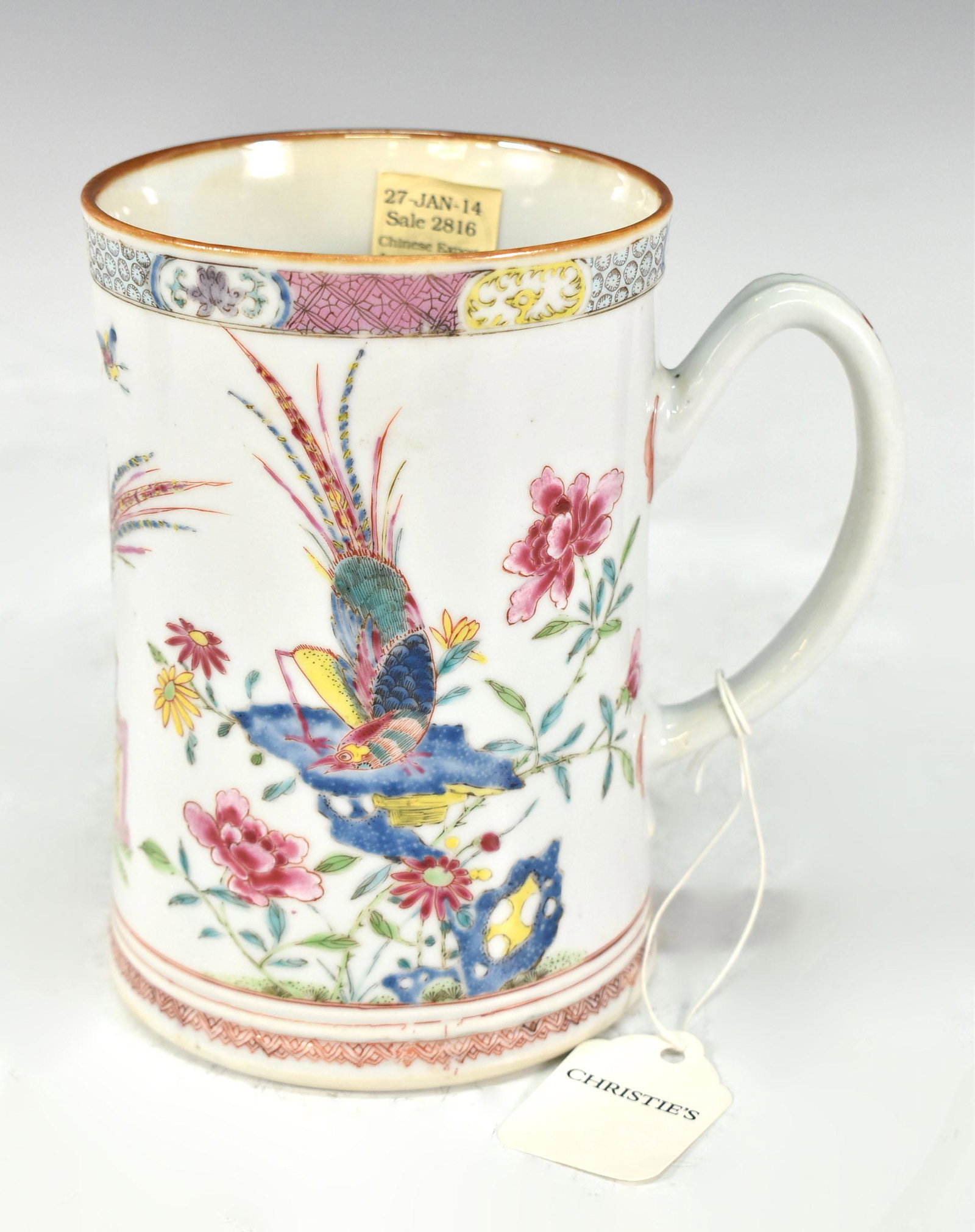 18TH C. CHINESE EXPORT FAMILLE ROSE MUG (CHRISTIE'S NY JAN 27, 2014): 18Th C. Chinese Export Famille Rose Mug (Christie'S Ny Jan 27, 2014). H 6 1/8"