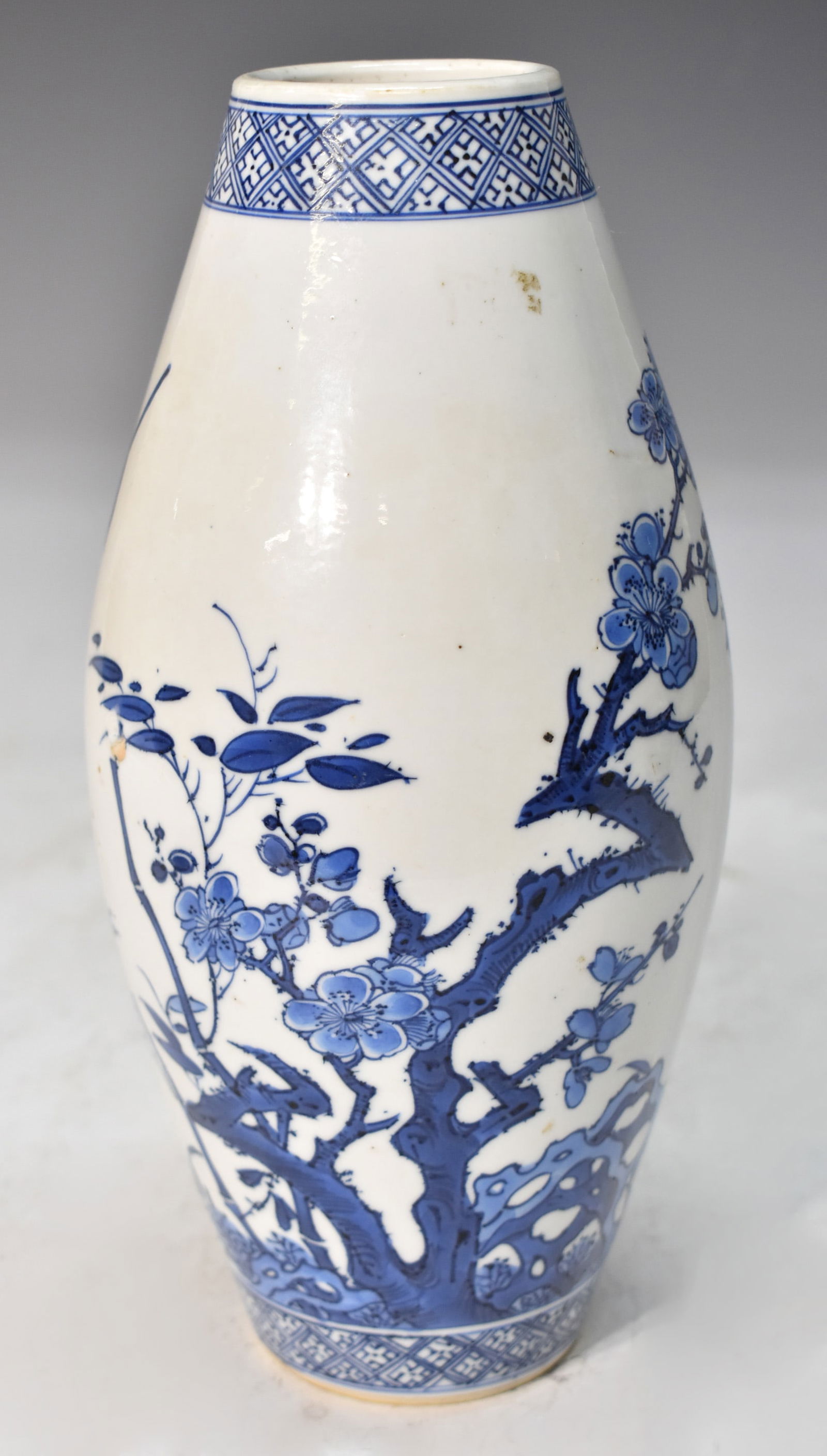 CHINESE BLUE WHITE FLORAL BIRD OLIVE VASE (1 of 10)