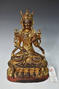 CHINESE GILT BRONZE BUDDHA: Dimensions: H 12 1/4" CHINESE GILT BRONZE BUDDHA