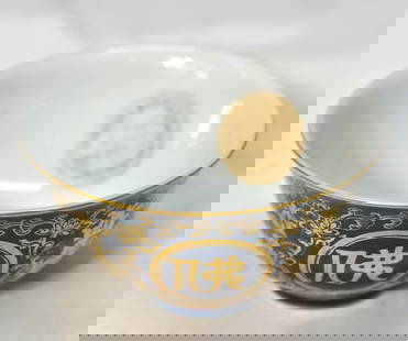 CHINESE GLOD ON BLUE-GLAZED SMALL BOWL: Dimensions: D 3" CHINESE GLOD ON BLUE-GLAZED SMALL BOWL, FOUR-CHARACTERS MARK IN BASE