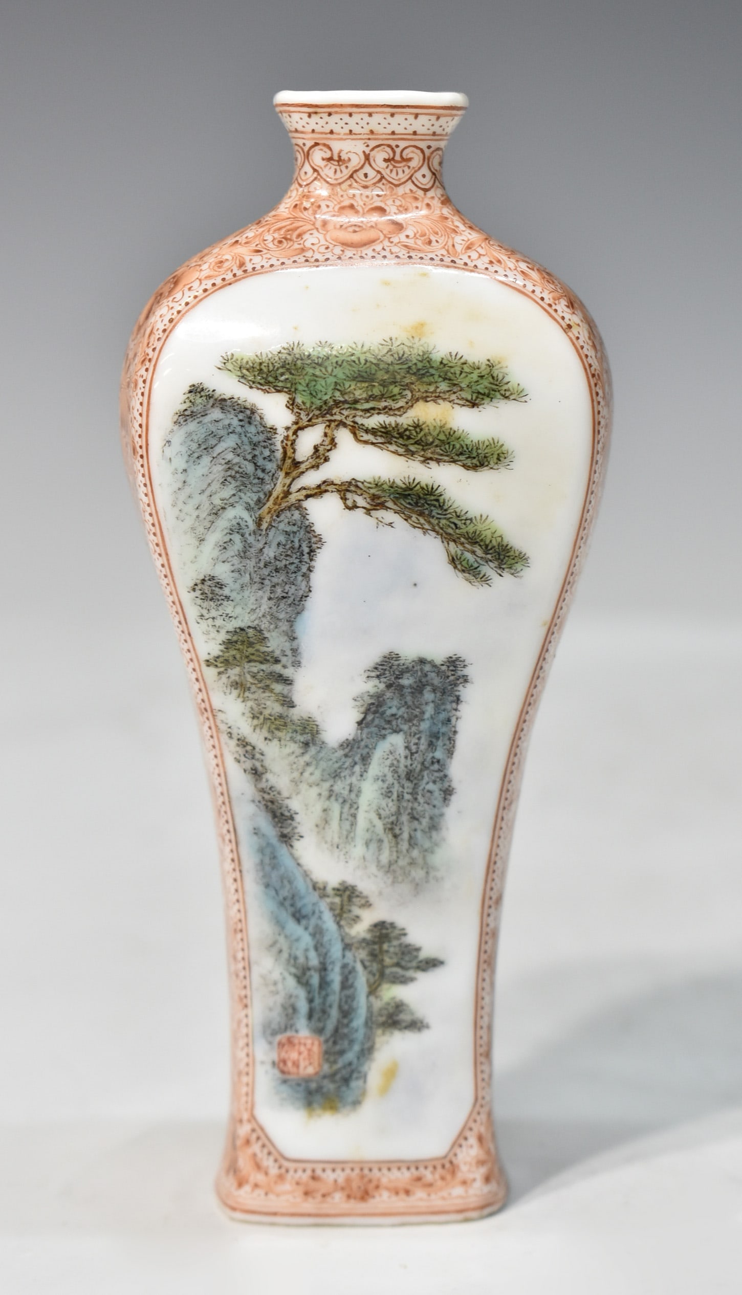 CHINESE GILT IRON RED LANDSCAPE SMALL VASE (1 of 9)