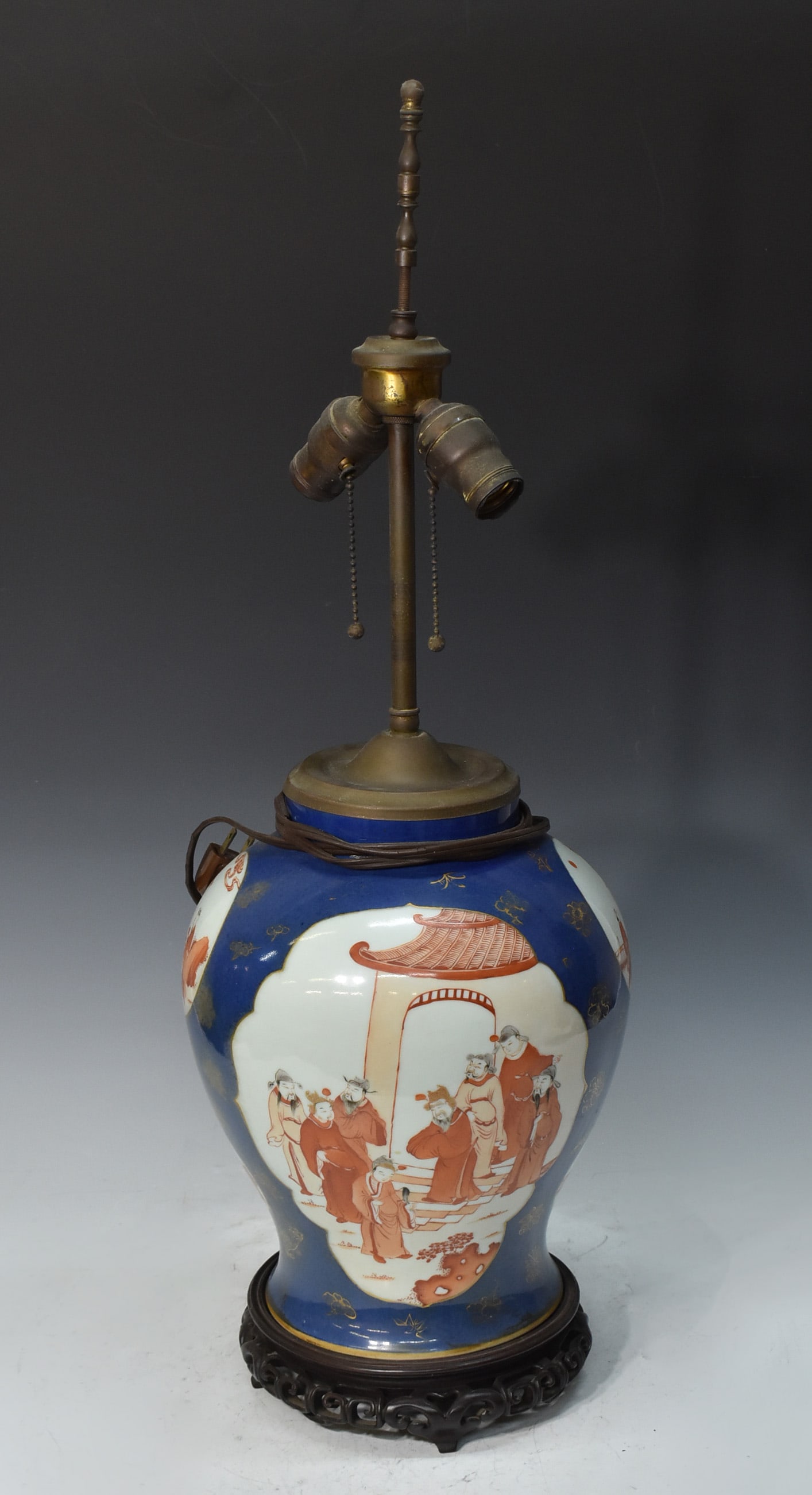 CHINESE BLUE-GLAZED RED CHARACTER LAMP (1 of 7)