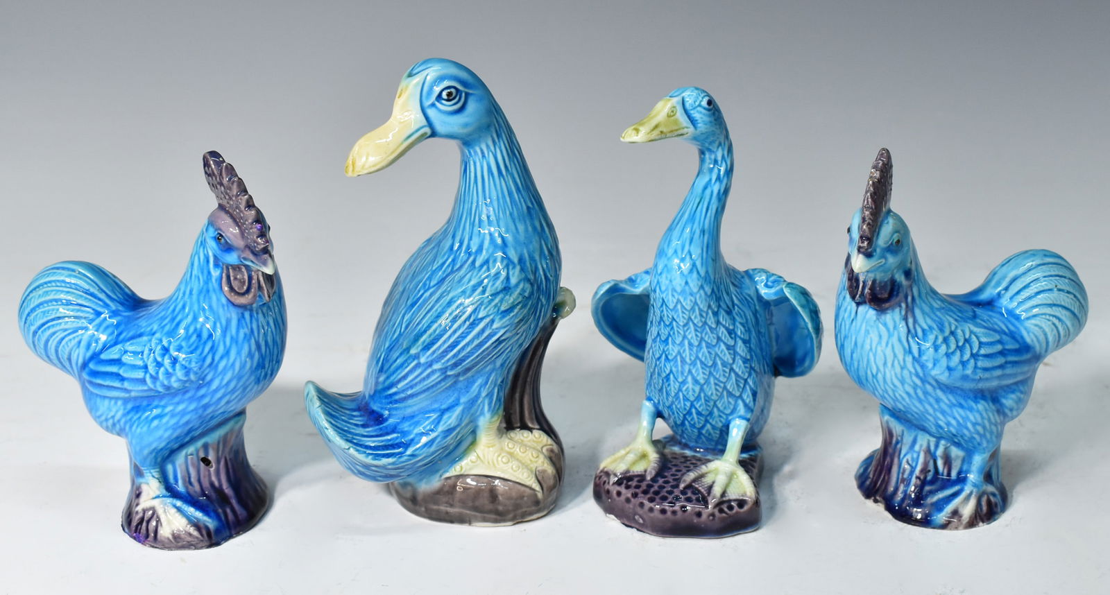 PAIR OF CHINESE BLUE-GLAZED ROOSTERS, PAIR OF PORCELAIN DUCKS (1 of 12)