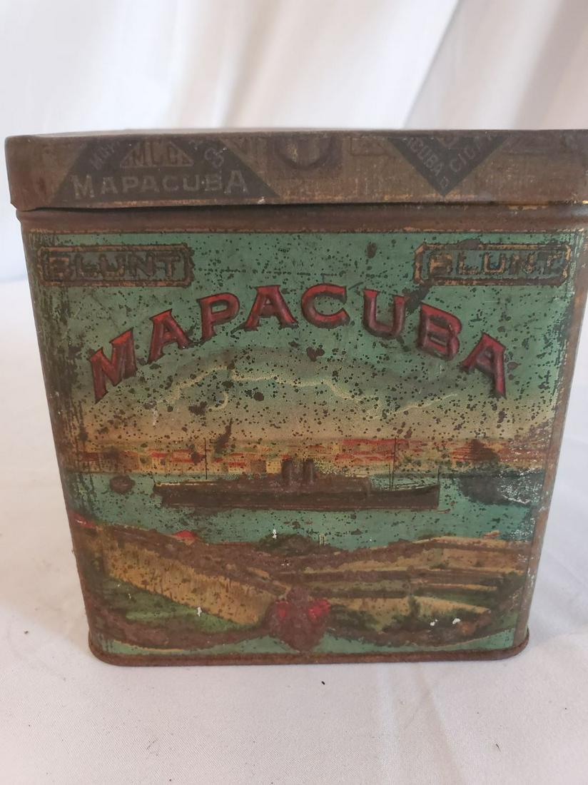 *Beautiful Rare Antique Mapacuba Tobacco Tin: Beautiful Antique Mapacuba Tobacco Tin. One of the best pieces for both colors and subject. This is additionally a nice historical piece which even by stamps speaks to a different time. Please look at