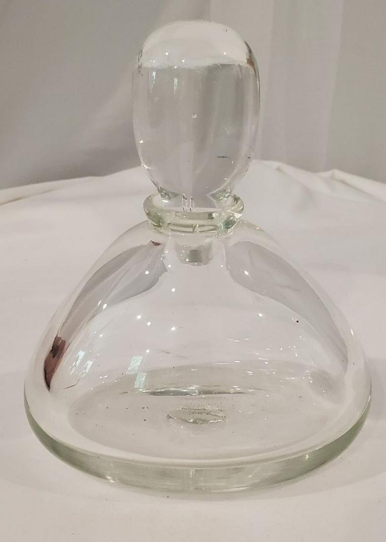 Blown Glass Spirits Container: Blown Glass Spirits Container This shape.apears hand blown and some small marking but original topper and in beautiful