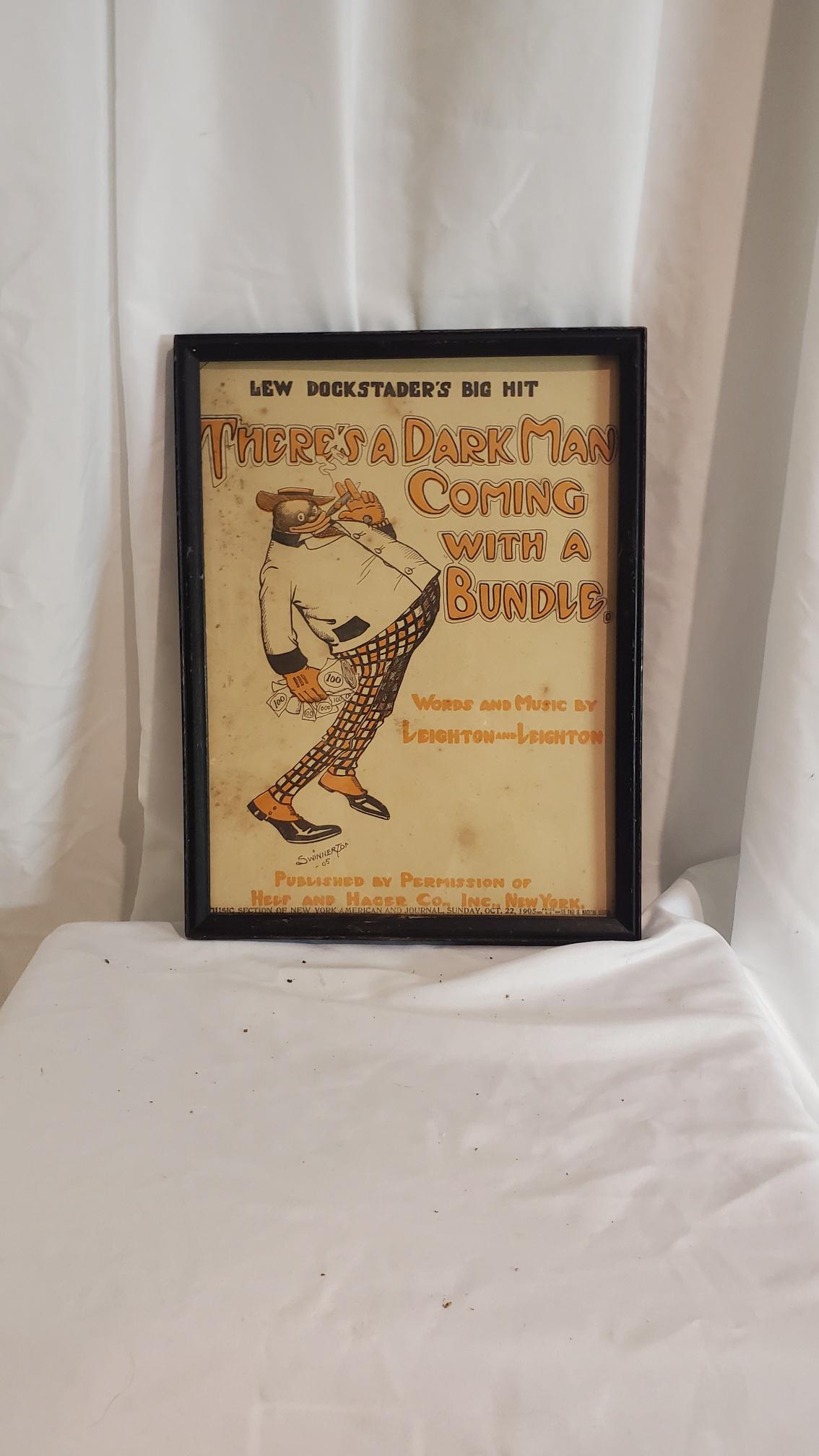 Early Framed Music Cover "there a Dark Man Coming with (1 of 3)
