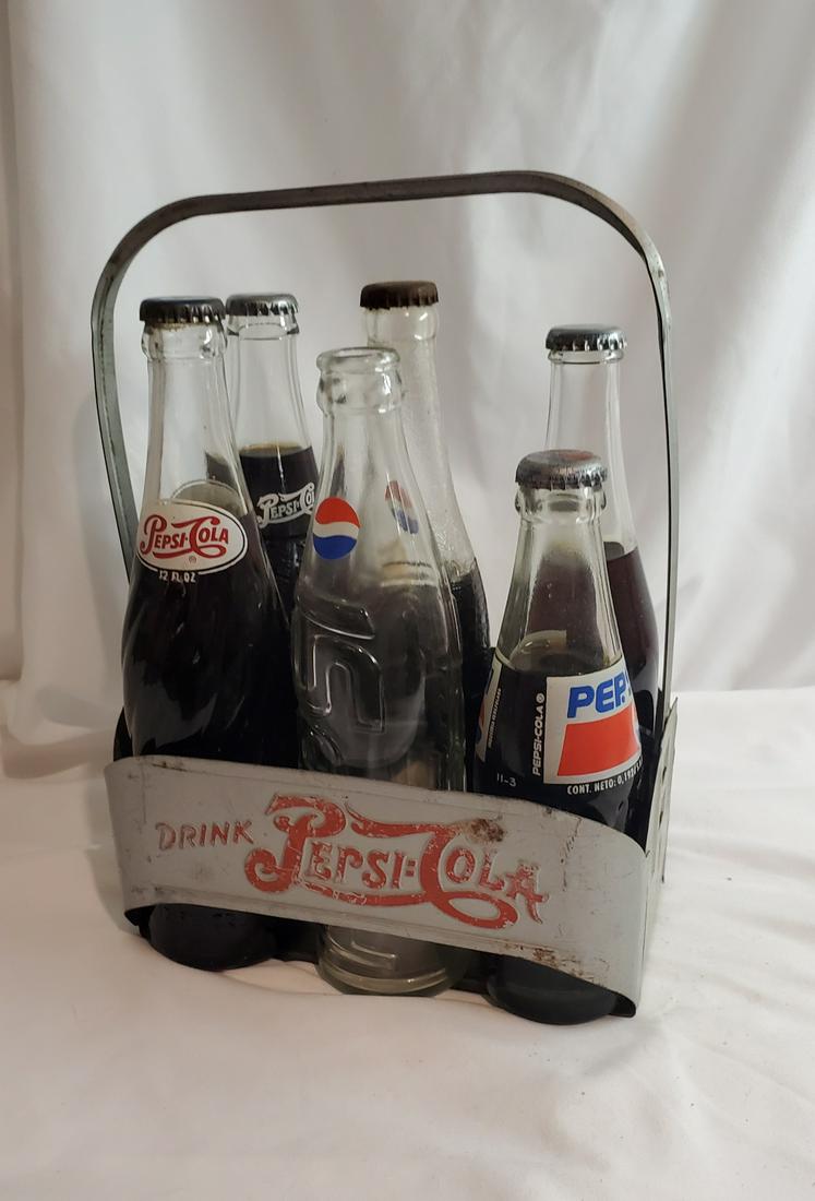 Vintage Pepsi-Cola Metal Carrier with full bottles (1 of 5)