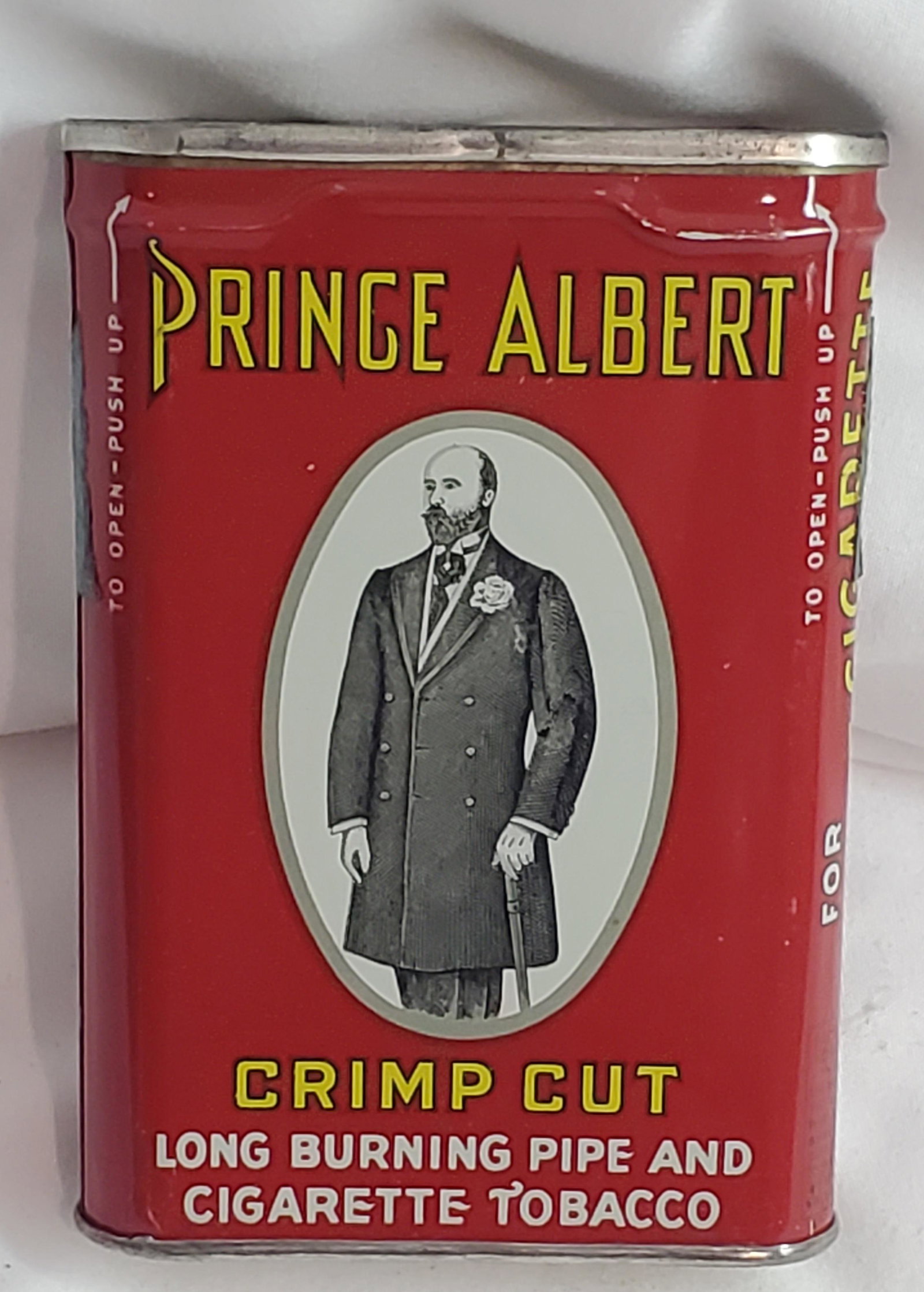 Vintage Prince Albert Tobacco Tin: Beautiful condition. Would someone please let him out alreadyâ€¦.. We here at SAH do our best to provide condition of items. However, we are not certified experts. We ask you as a customer, please