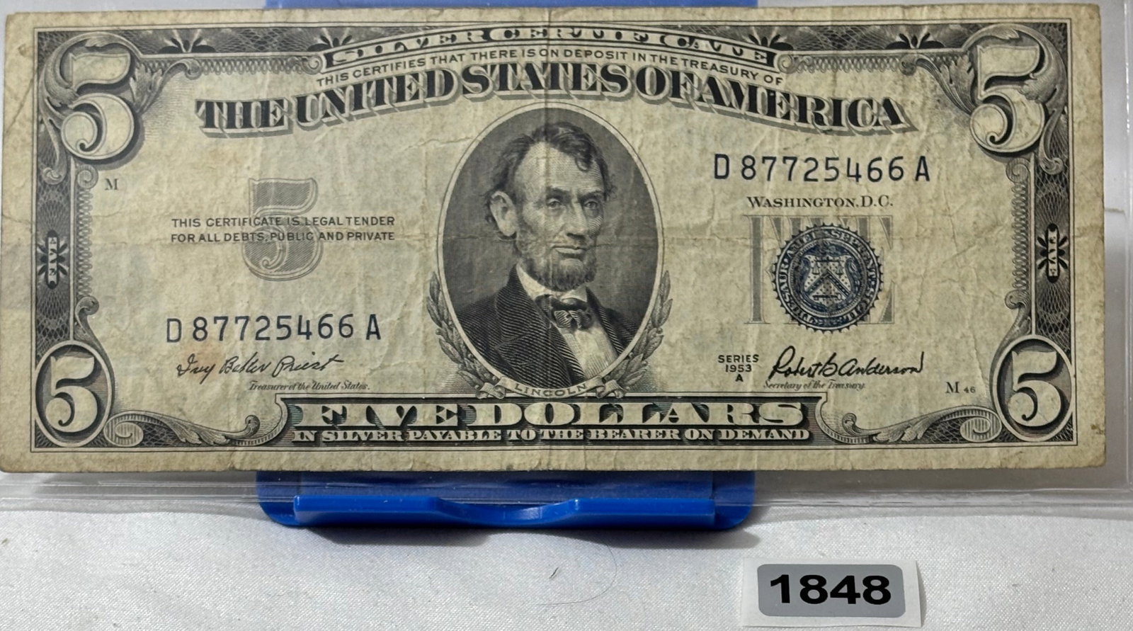 1953A Five Dollar Bill - Blue Seal: See photos