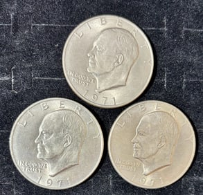 Lot of 3 1971 Eisenhower One Dollars NM