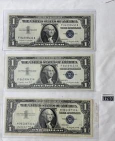 Lot of 3 1957A One Dollar AU Bills