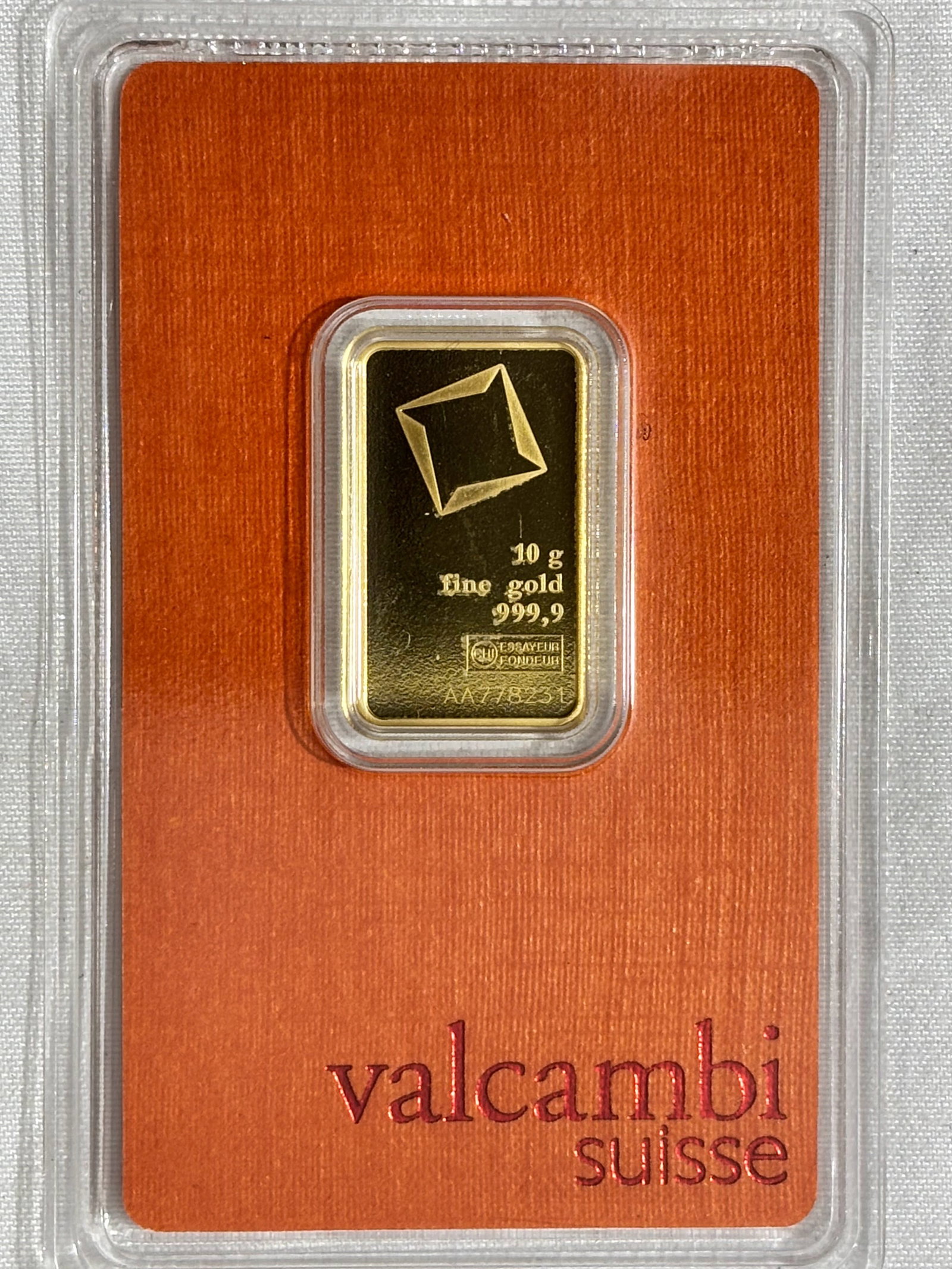 Ten Gram Gold Bar VALCAMBI Packaged and Sealed: Pure .999