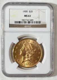 1900 Twenty Dollar Gold Piece NGC Certified MS61