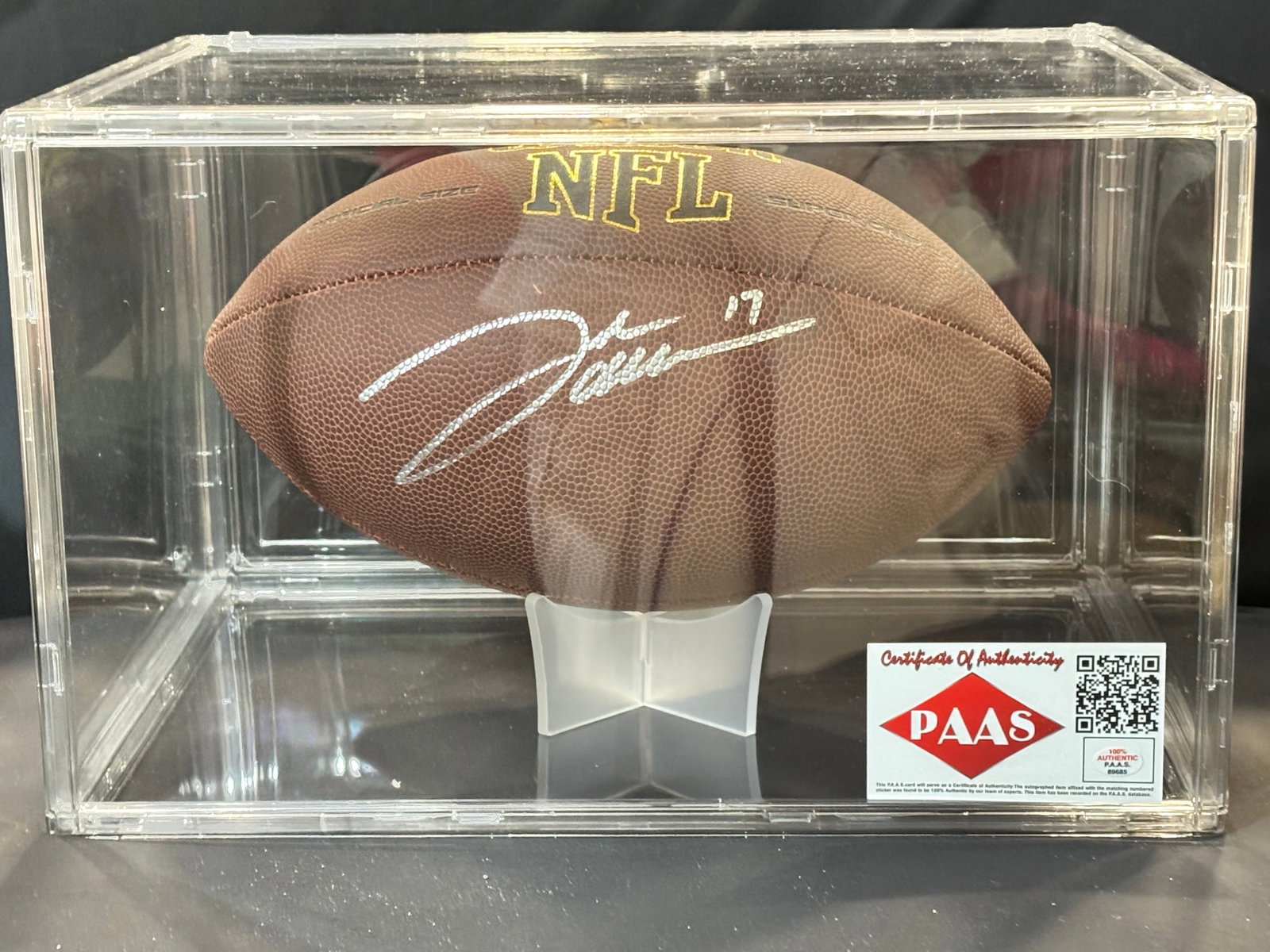 Josh Allen Full Size Football in Acrylic Case COA: See photos