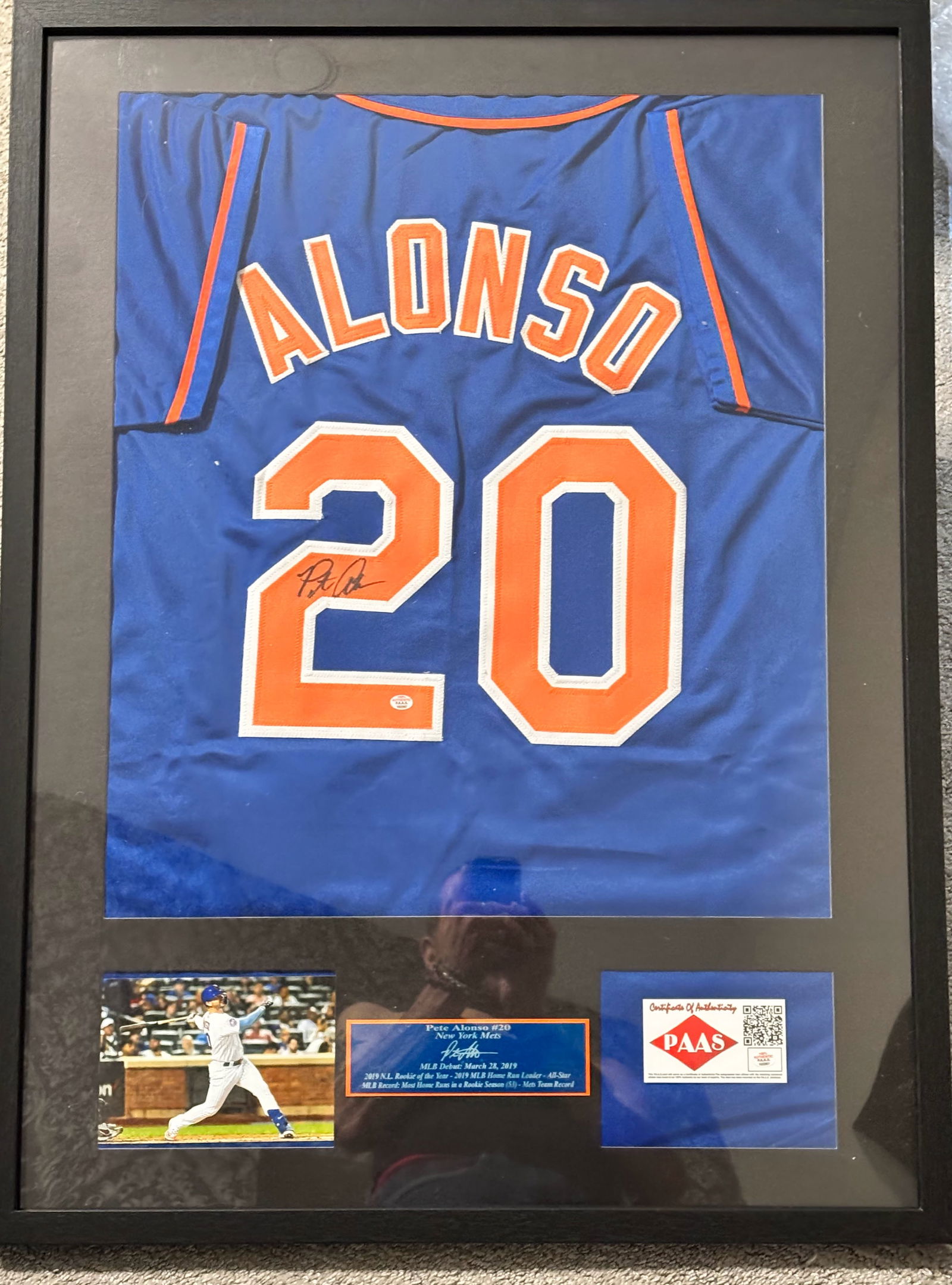 Framed Pete Alonso Autographhed Jersey COA: See photos