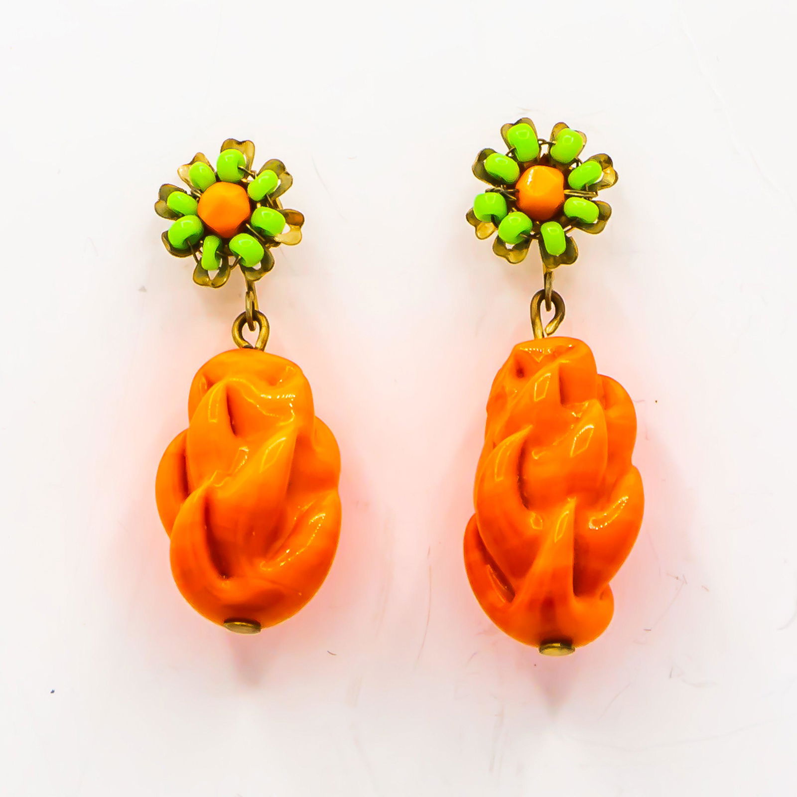 Antique Miriam Haskell Hand Carved Orange Earrings (1 of 1)