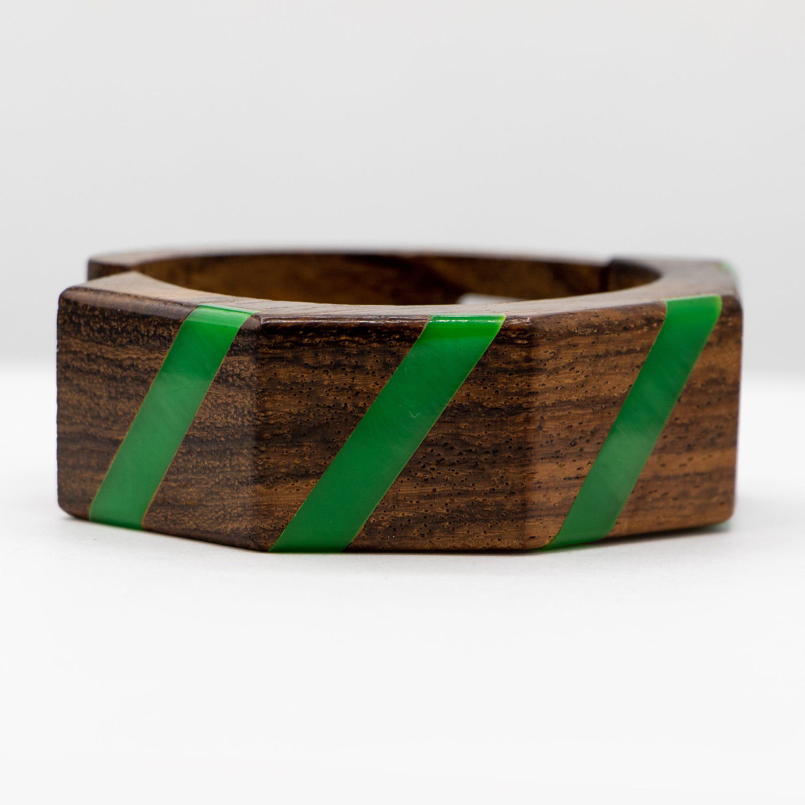 Vintage Wood and Inlayed Green Bakelite Bracelet (1 of 1)