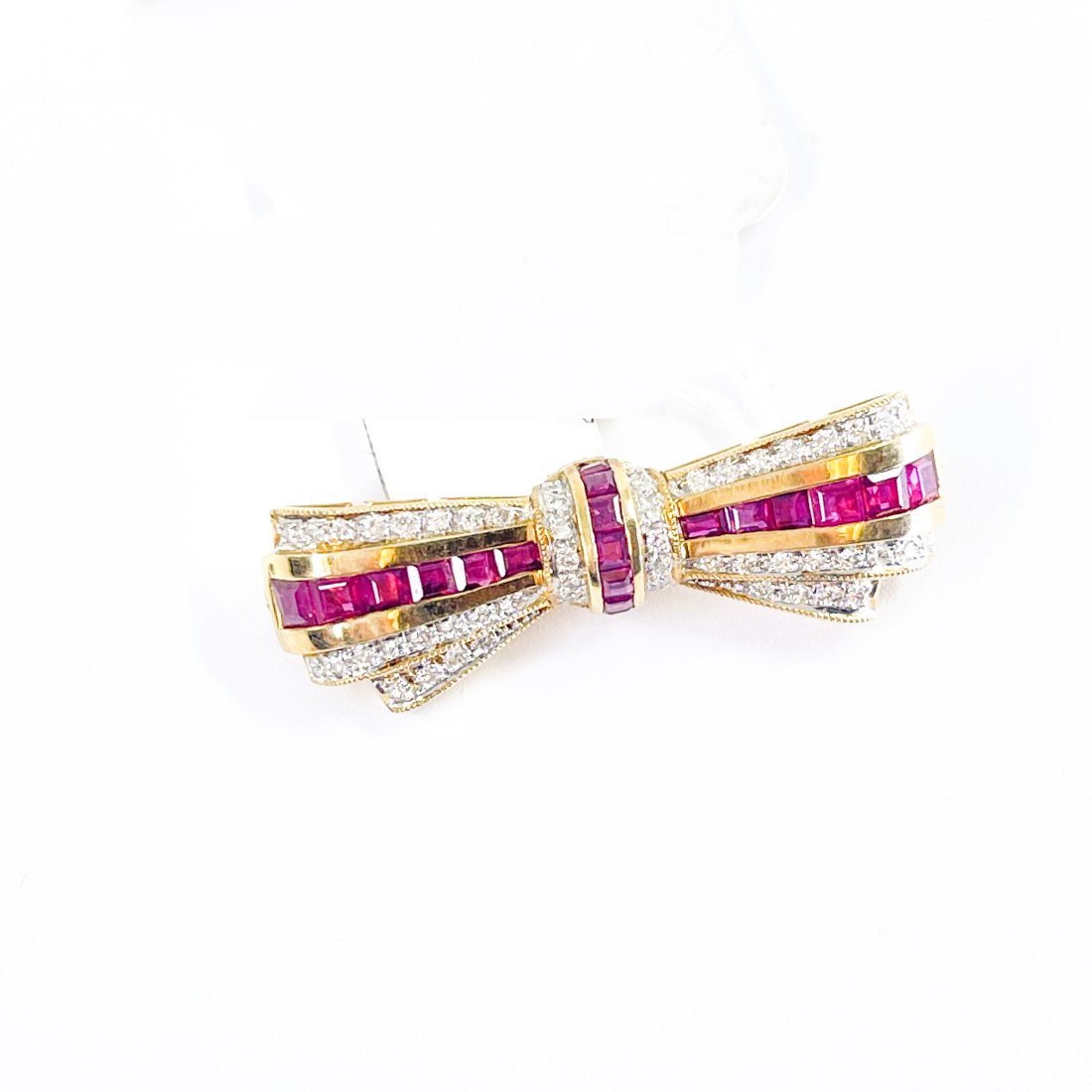 Ruby and Diamond Gold Bow Brooch (1 of 3)
