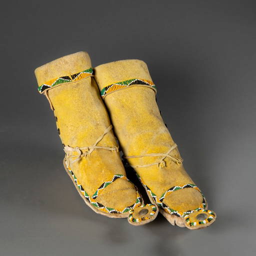 Kiowa Comanche Beaded Moccasins Ochre Painted 1880