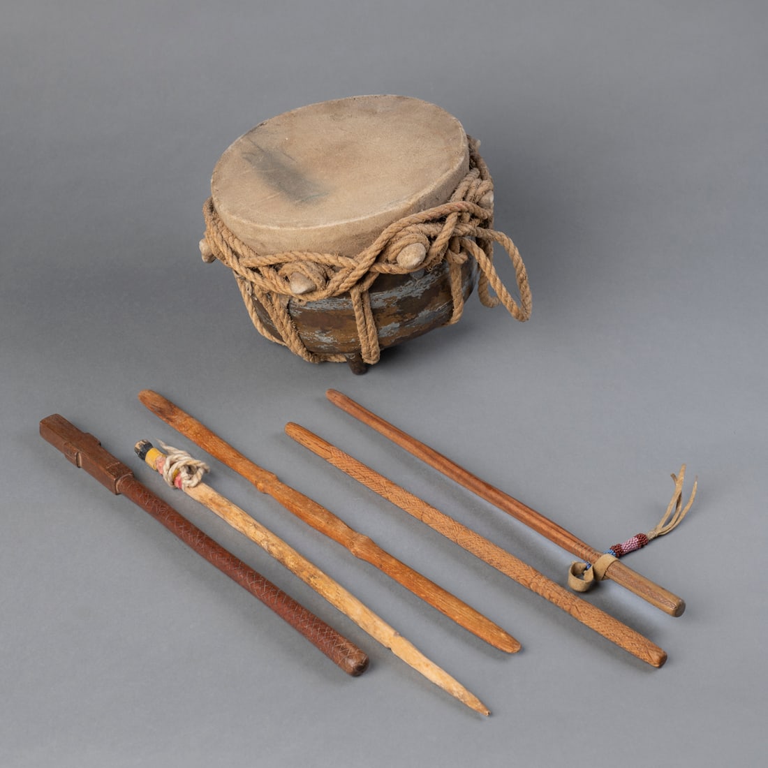 A Central Plains drum with sticks (1 of 4)