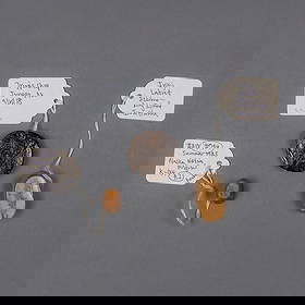 Three Eskimo labrets: Eskimo 19th century or earlier, constructed of ivory, each of distinct form and coloration, one with incised concentric scrimshaw lines. Exhibiting fine polish and wear with brown patination. Tags att