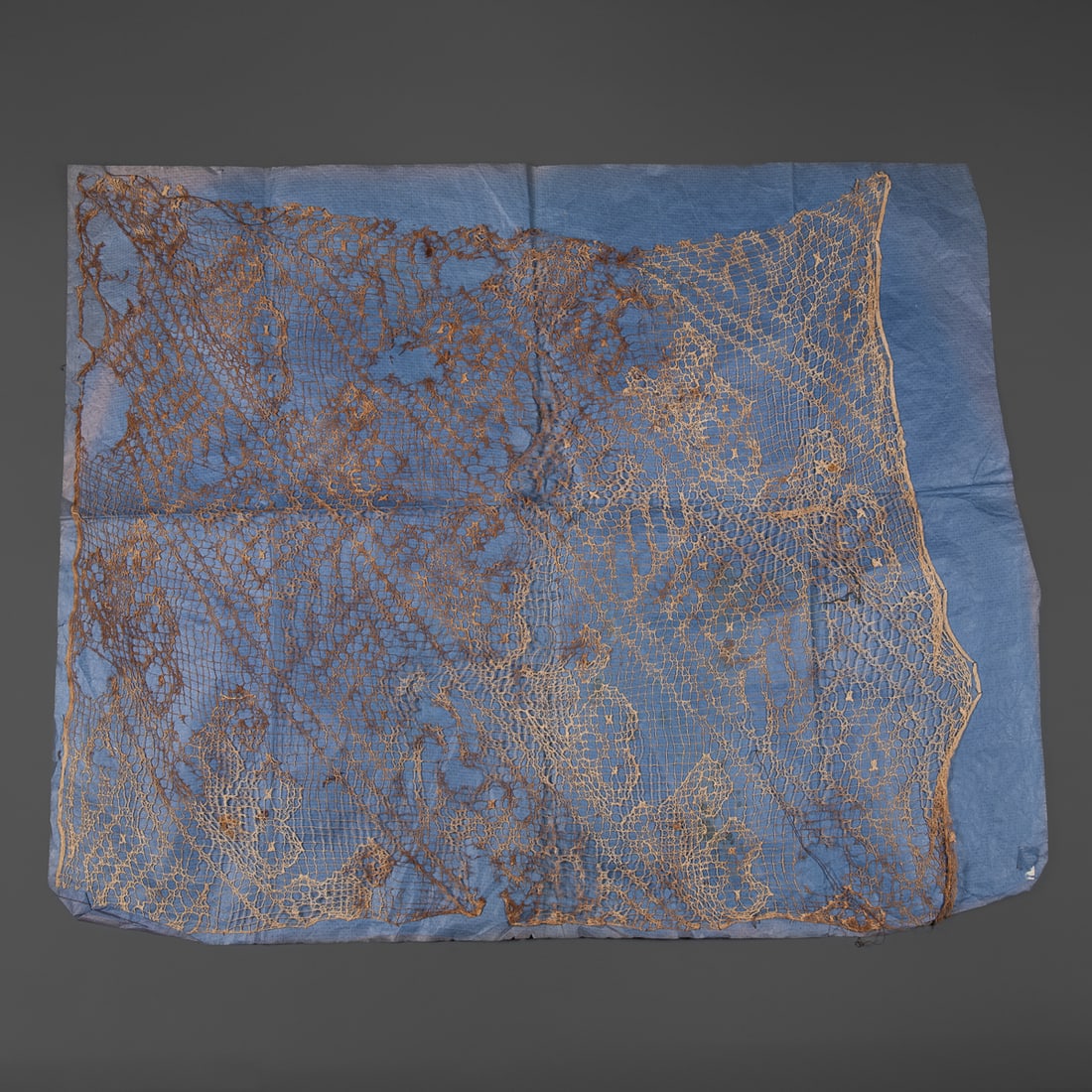 Peruvian lace work: Three ancient lace cloths from Peru, pre contact. 35 in, 25 x 31 in, 66 x 37 in.