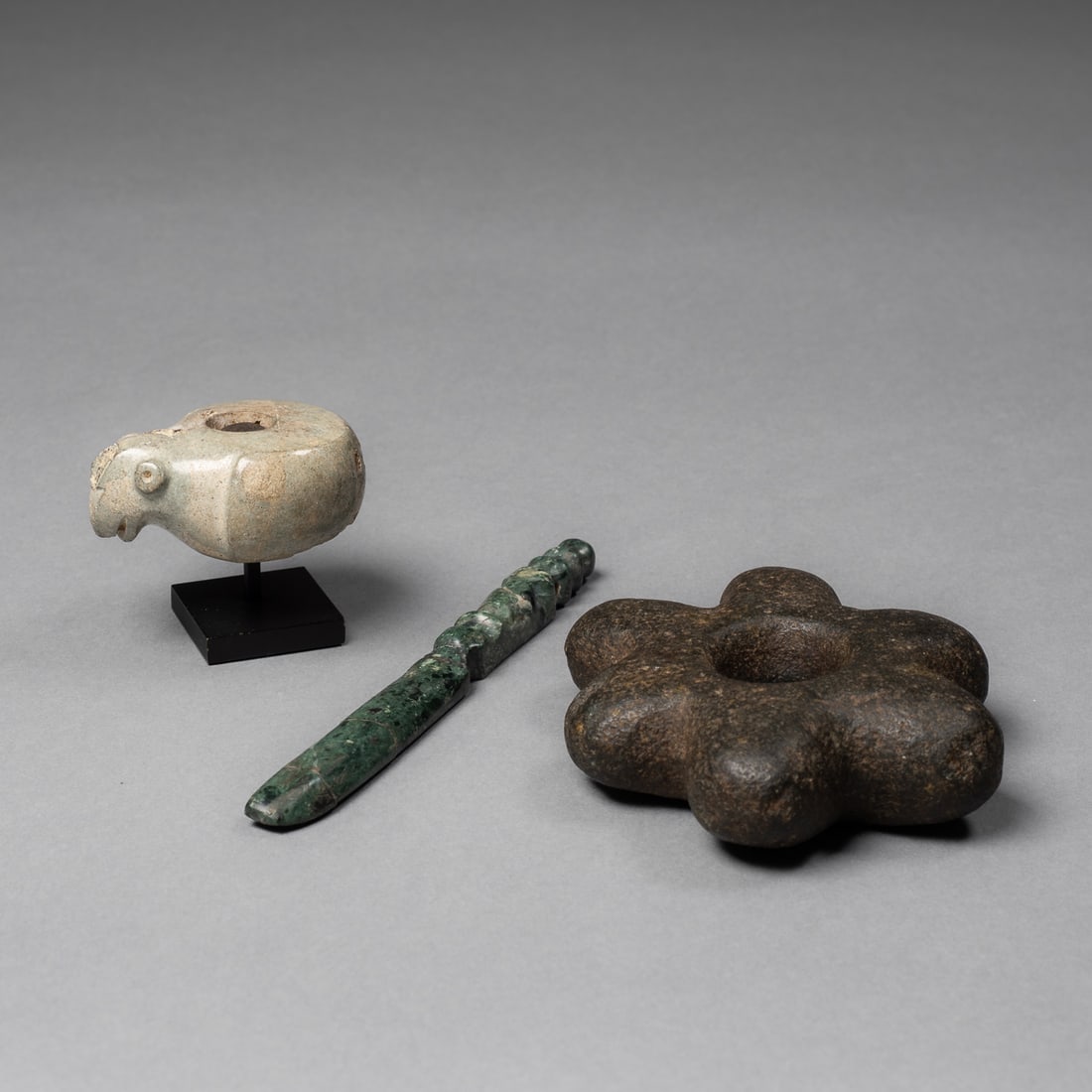 A Pre-Columbian stone effigy mace head (1 of 3)