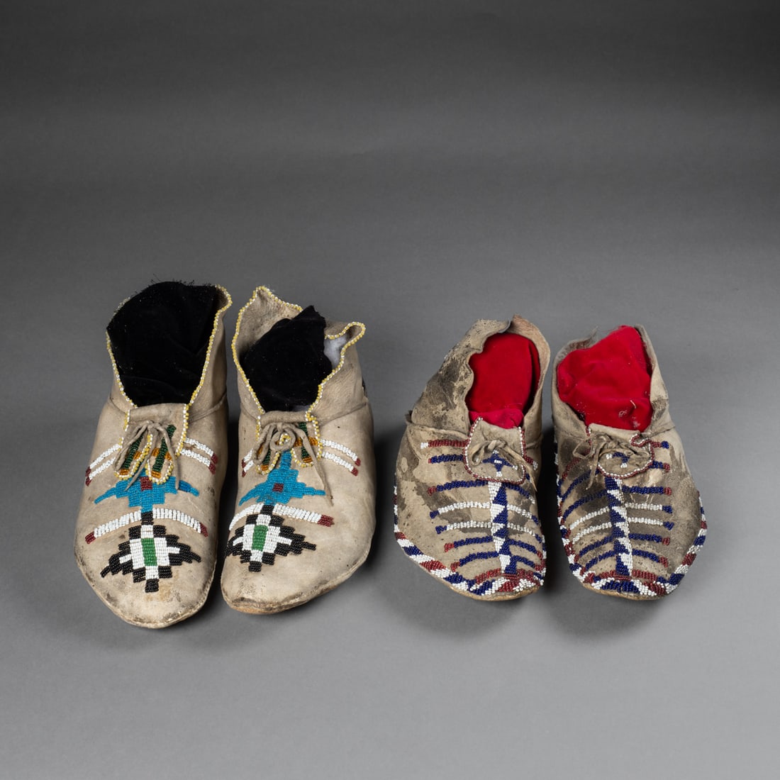 Two pair of Plains beaded hide moccasins (1 of 6)