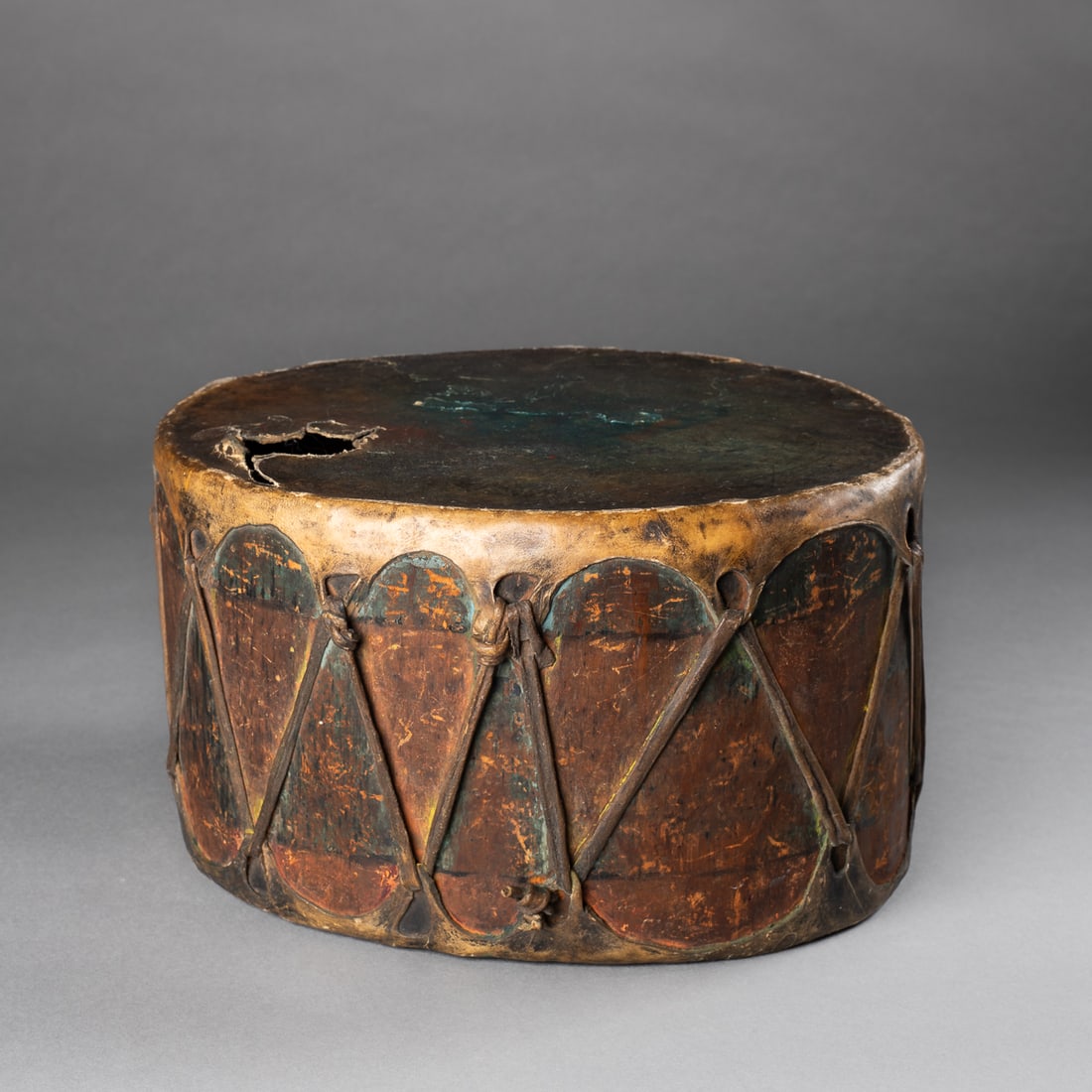 A Pueblo cottonwood pigmented drum (1 of 6)