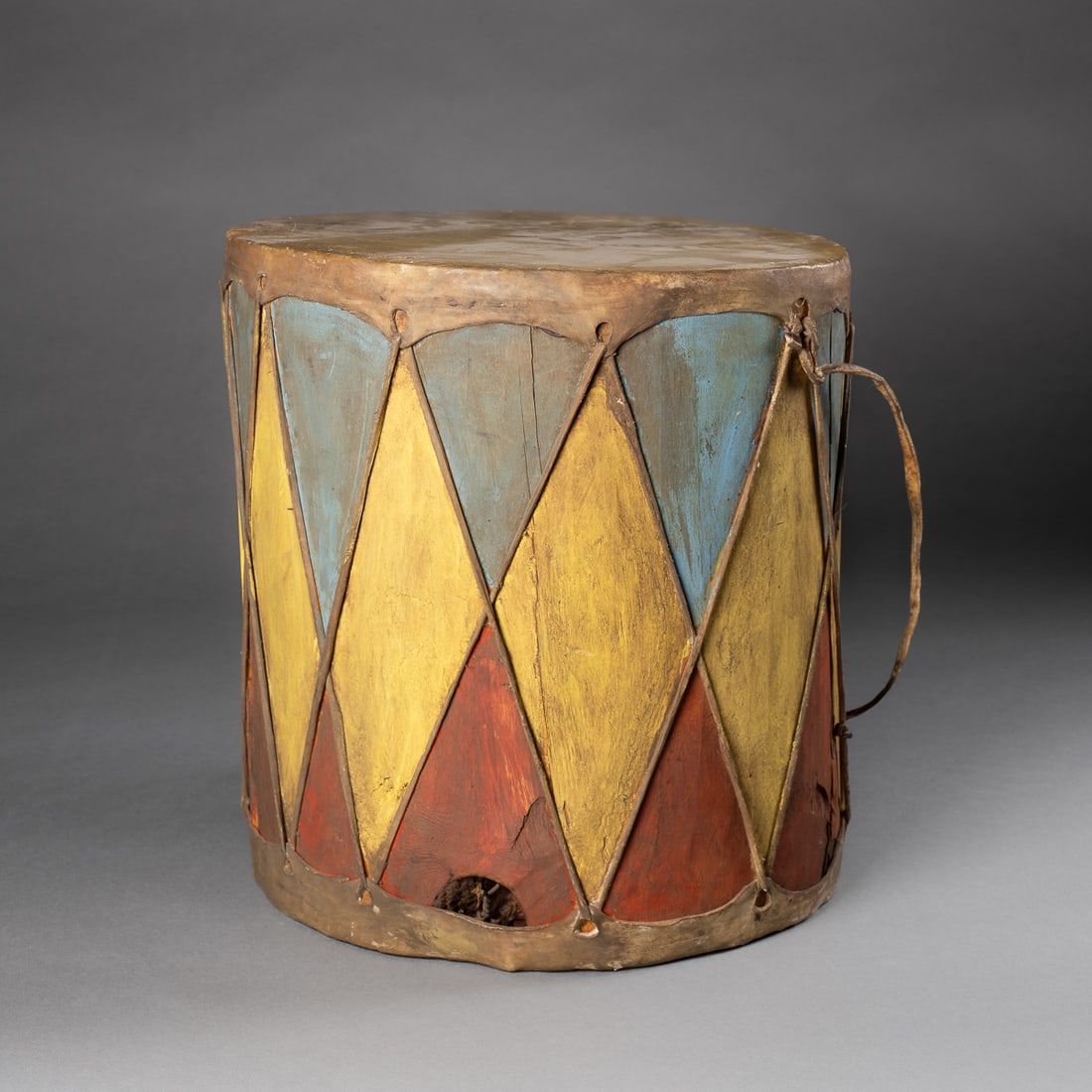 A Pueblo cottonwood drum with polychrome pigment (1 of 5)