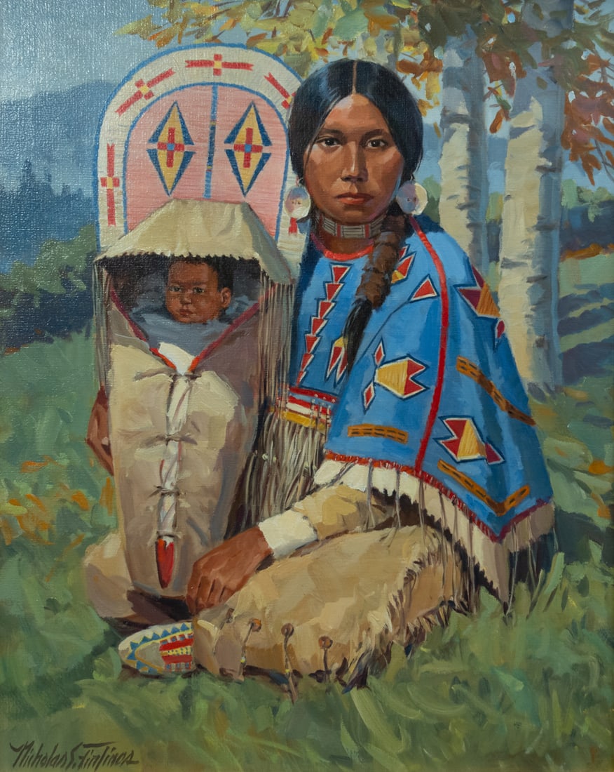 A Plains Indian woman oil on canvas (1 of 3)