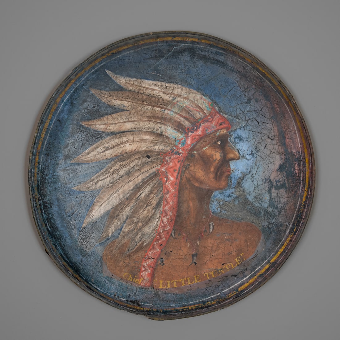 A Folk Art painted Indian canvas automobile tire cover (1 of 2)
