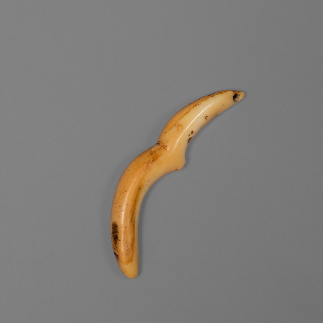 A Maori cloak pin, aurei: 19th century, M?ori, the pin pierced at one end for attachment to cloak, lg. 4 1/8 in. Provenance: Private collection, Los Angeles, CA.