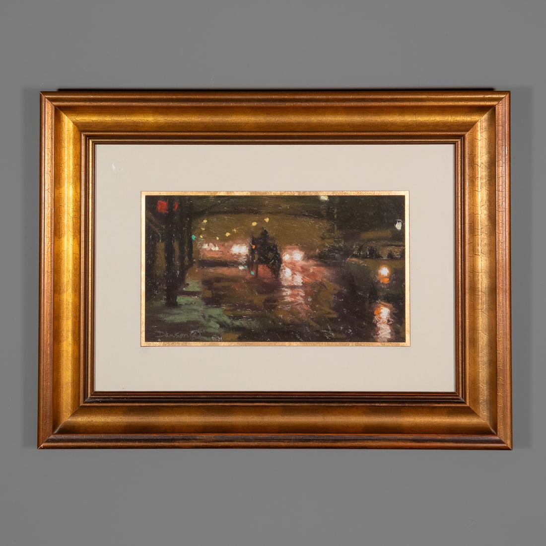 A Douglas Dawson pastel: Study for Carriageon Lawrence, signed lower left “Dawson,” signed and titled verso, framed. Size of pastel 9 ½ x 16, size of frame 22 x 28 ½ in.