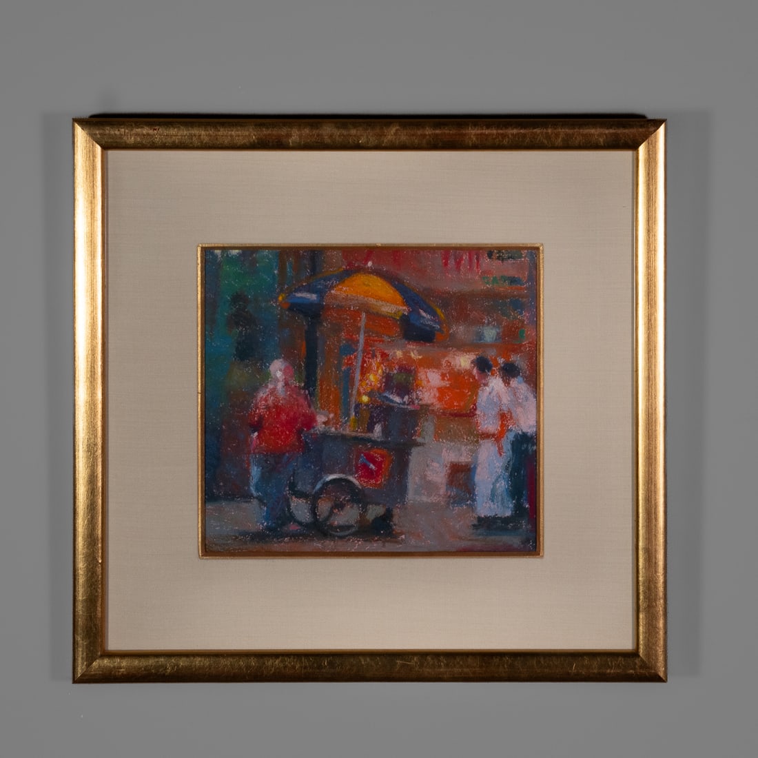 A Douglas Dawson pastel: “Hot Doggin,” pastel on paper, signed lower left “Dawson,” signed and titled verso, framed. Size of pastel 10 ¼ x 11, size of frame 18 ¾ x 19 ½.