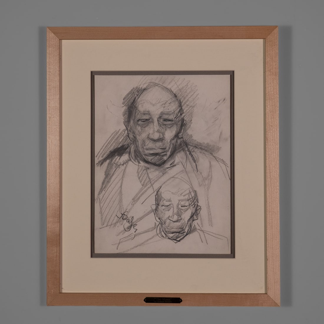A Roland Strasser drawing: Roland Strasser (Austrian, 1895-1974). "The Monk, "double portrait of a man, pencil on paper, signed lower left “Strasser,” framed. Size of drawing 11 ½ x 9, size of frame 18 x 15 in.