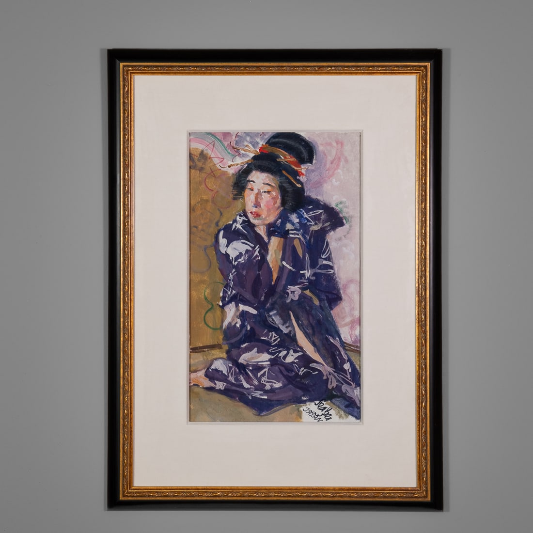 A Roland Strasser painting: Roland Strasser (Austrian, 1895-1974), portrait of a Japanese woman, mixed media on paper, signed “Strasser Japan” lower right, framed. Size of painting 20 x 11 3/4, size of frame 31 x 22 1/2